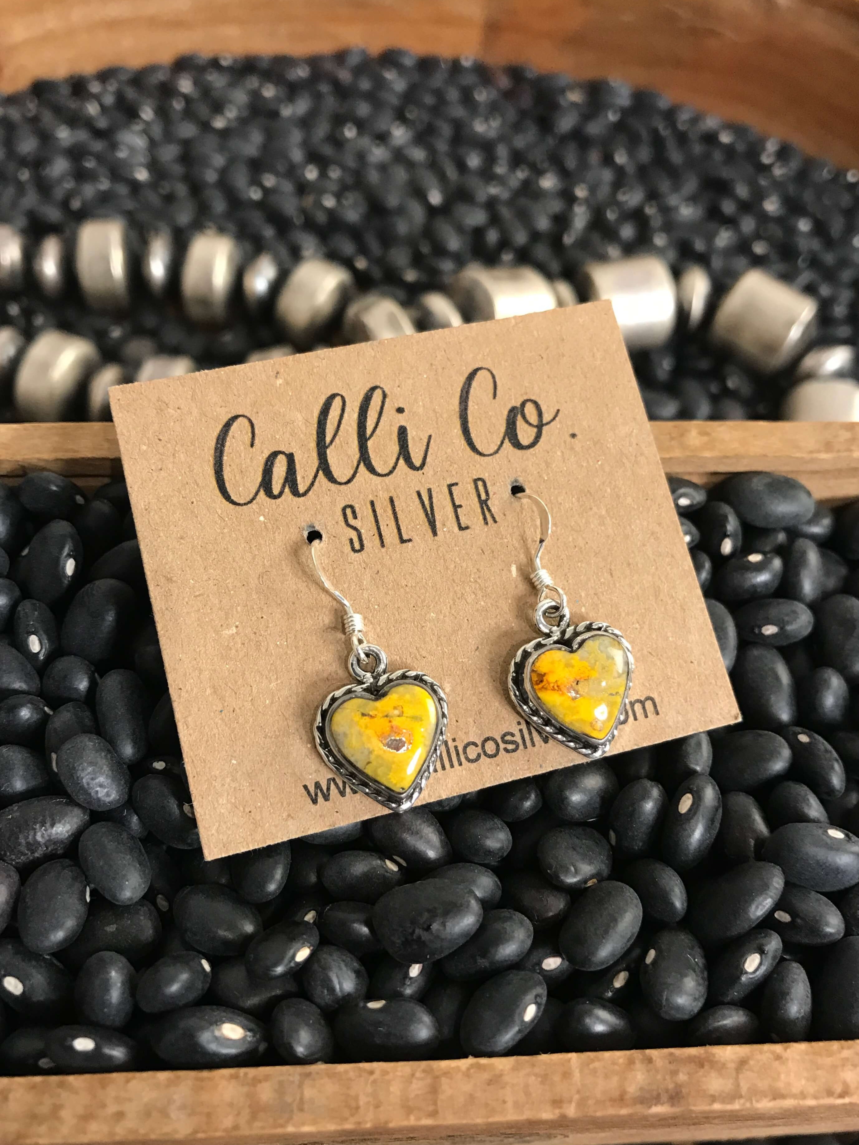 The Bumblebee Dangles, 28-Earrings-Calli Co., Turquoise and Silver Jewelry, Native American Handmade, Zuni Tribe, Navajo Tribe, Brock Texas