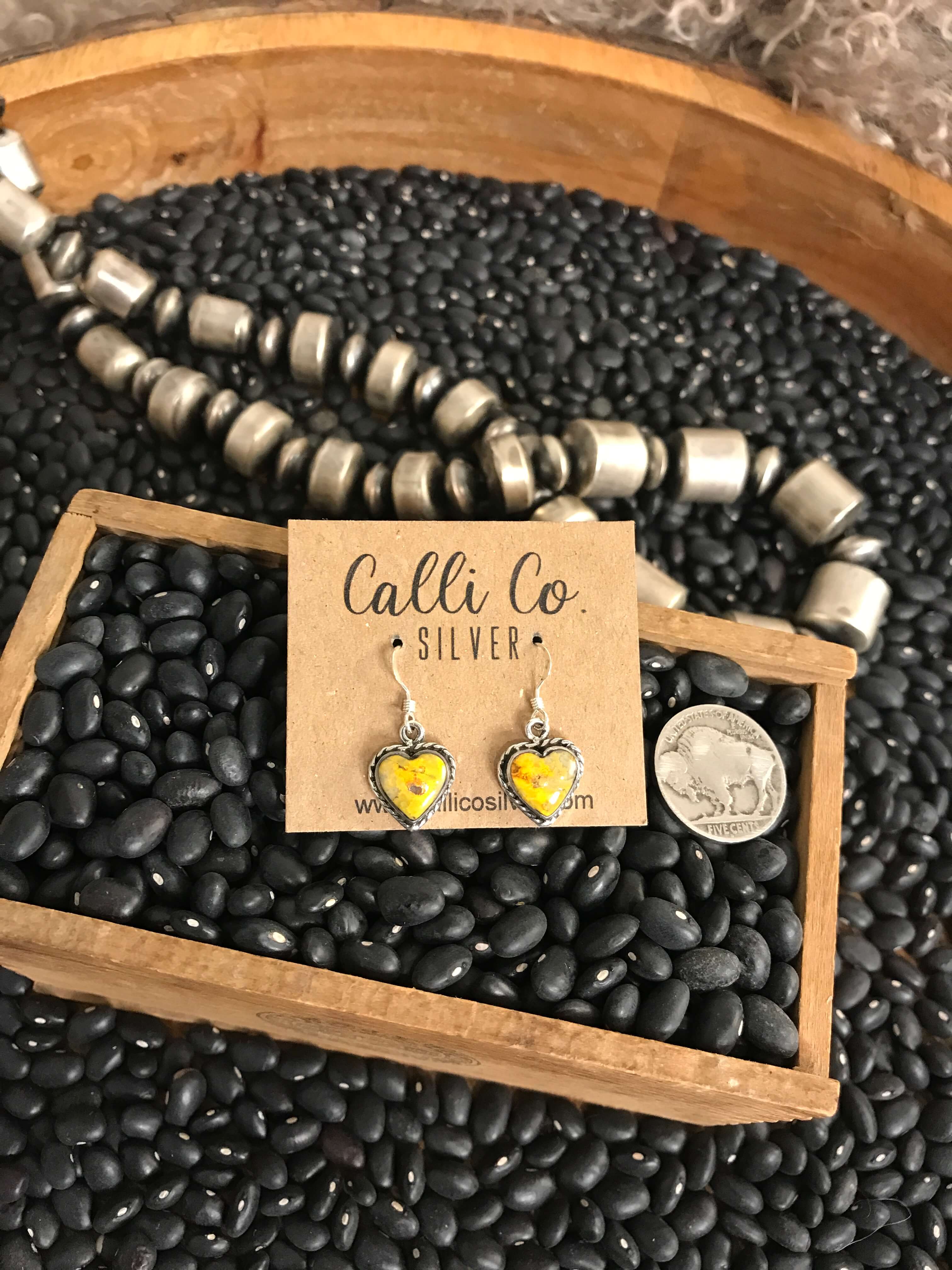 The Bumblebee Dangles, 28-Earrings-Calli Co., Turquoise and Silver Jewelry, Native American Handmade, Zuni Tribe, Navajo Tribe, Brock Texas