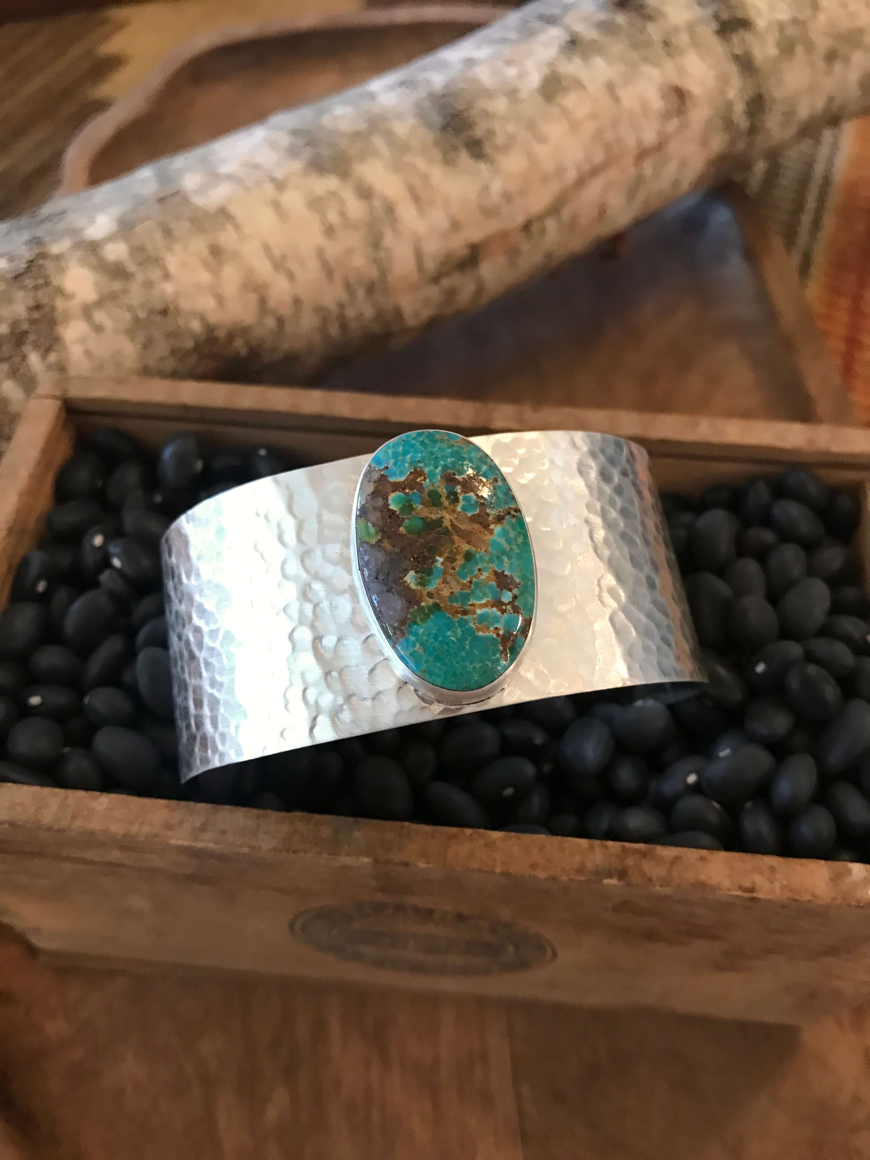 The Belle River Royston Turquoise Cuff, 8-Bracelets & Cuffs-Calli Co., Turquoise and Silver Jewelry, Native American Handmade, Zuni Tribe, Navajo Tribe, Brock Texas