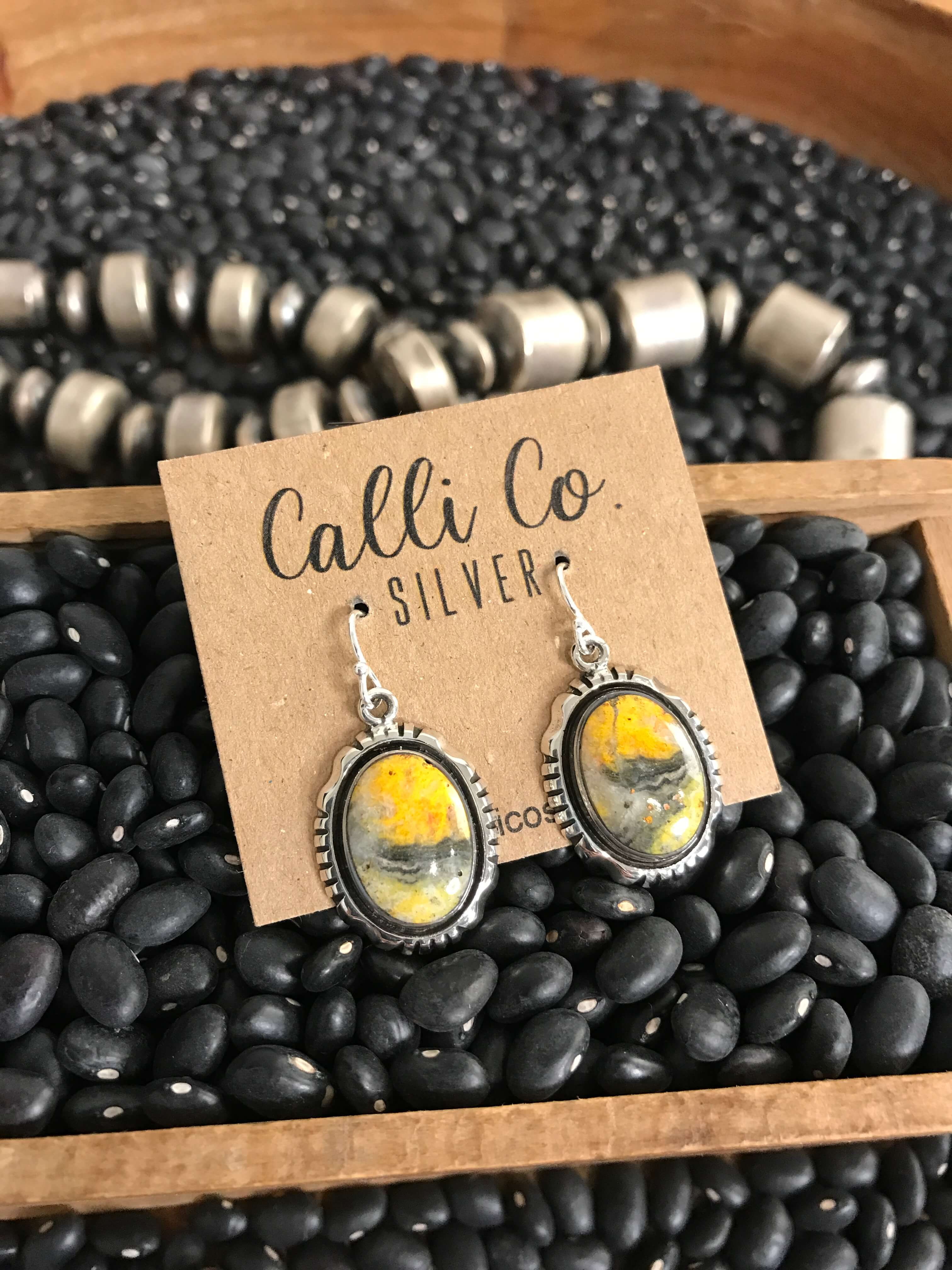 The Bumblebee Dangles, 30-Earrings-Calli Co., Turquoise and Silver Jewelry, Native American Handmade, Zuni Tribe, Navajo Tribe, Brock Texas