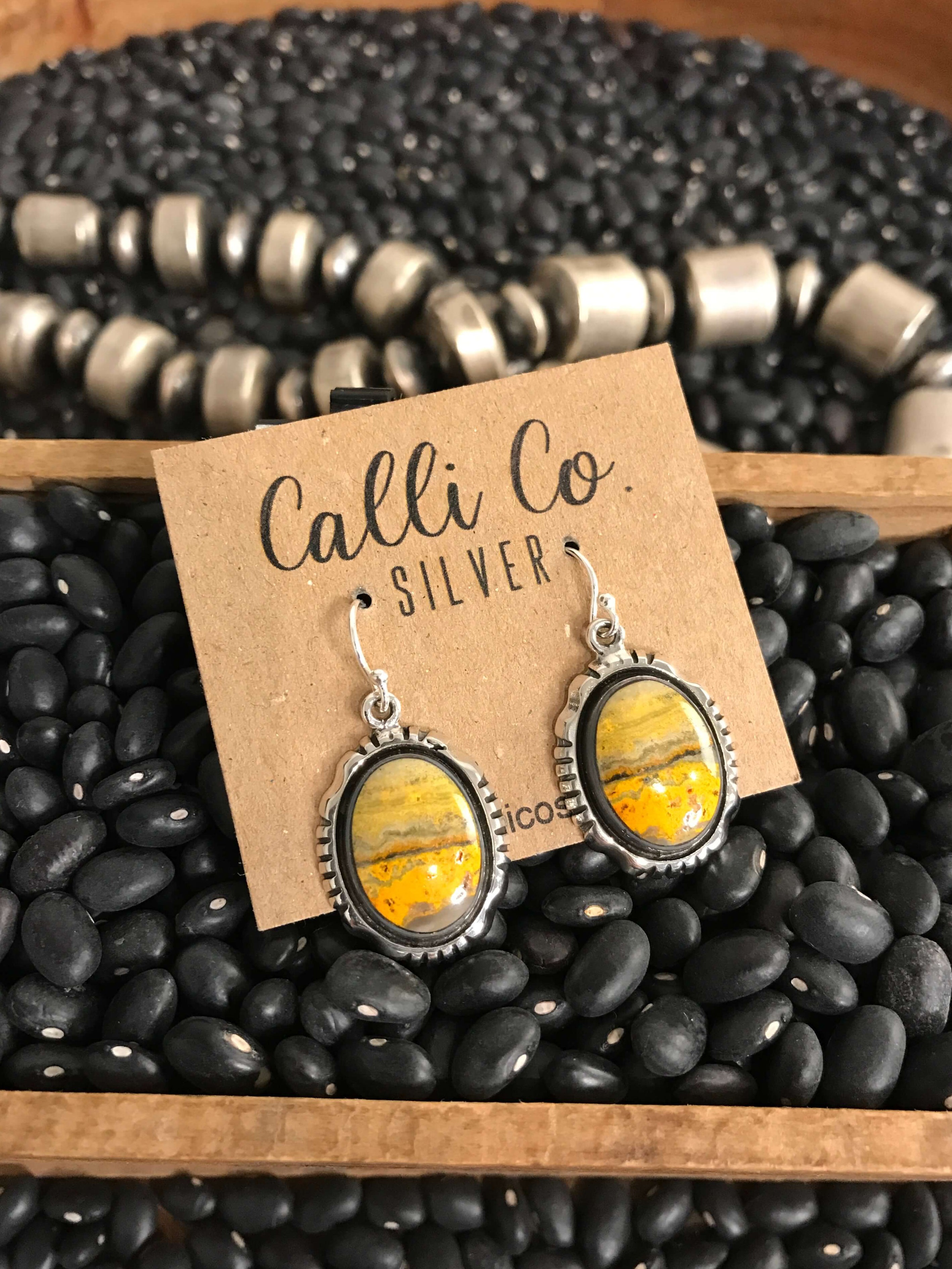 The Bumblebee Dangles, 31-Earrings-Calli Co., Turquoise and Silver Jewelry, Native American Handmade, Zuni Tribe, Navajo Tribe, Brock Texas