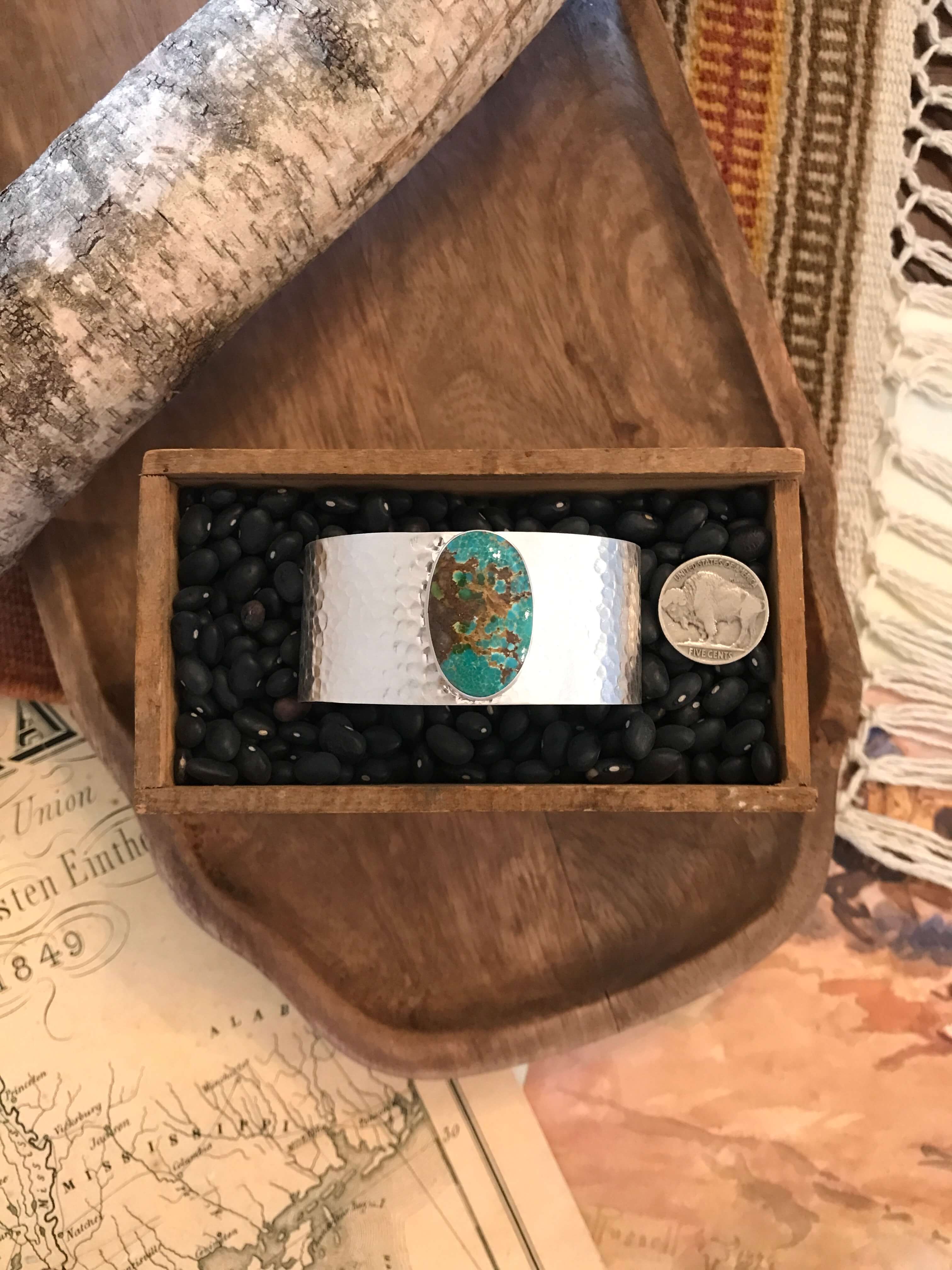 The Belle River Royston Turquoise Cuff, 8-Bracelets & Cuffs-Calli Co., Turquoise and Silver Jewelry, Native American Handmade, Zuni Tribe, Navajo Tribe, Brock Texas