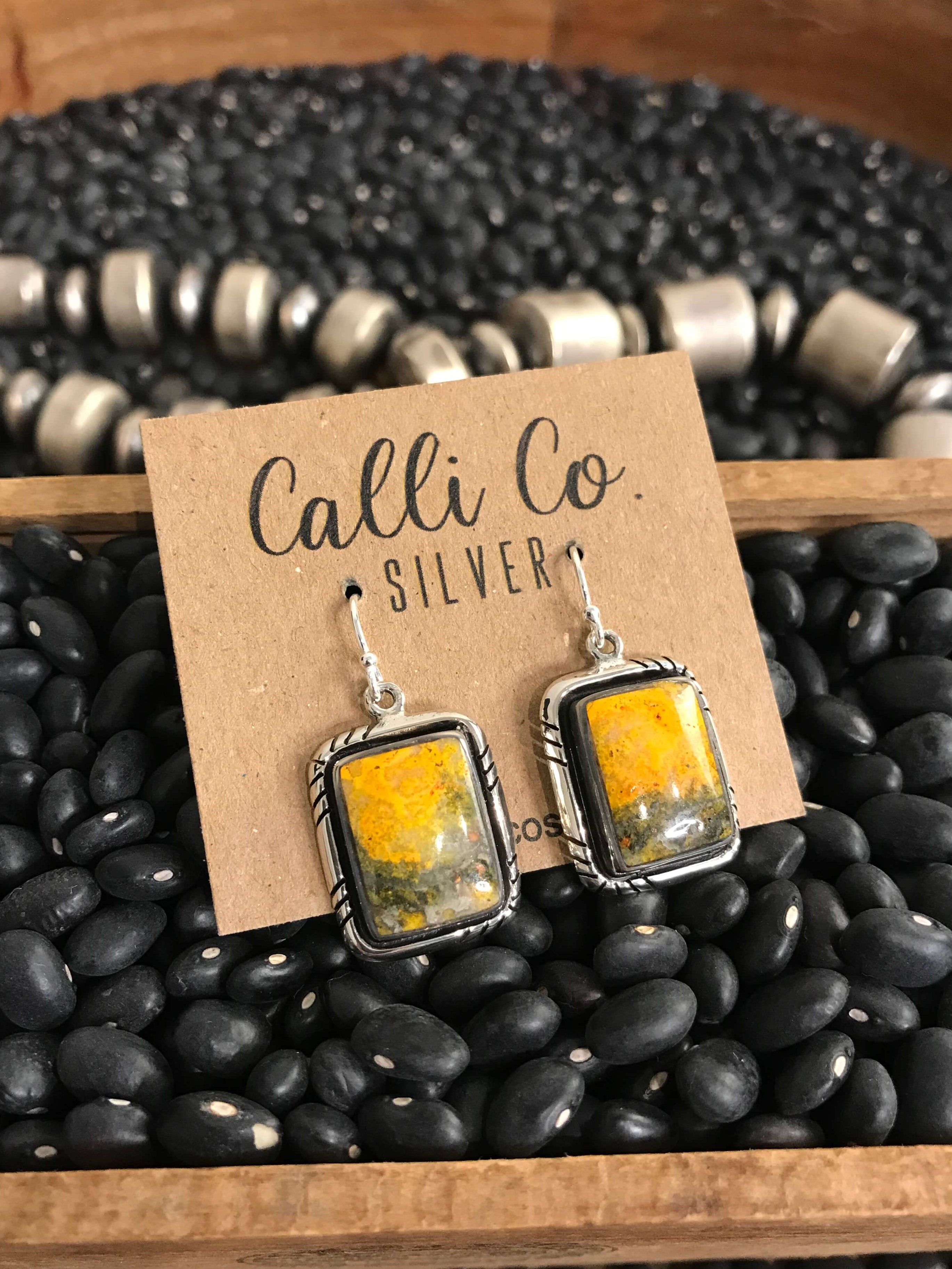 The Bumblebee Dangles, 32-Earrings-Calli Co., Turquoise and Silver Jewelry, Native American Handmade, Zuni Tribe, Navajo Tribe, Brock Texas