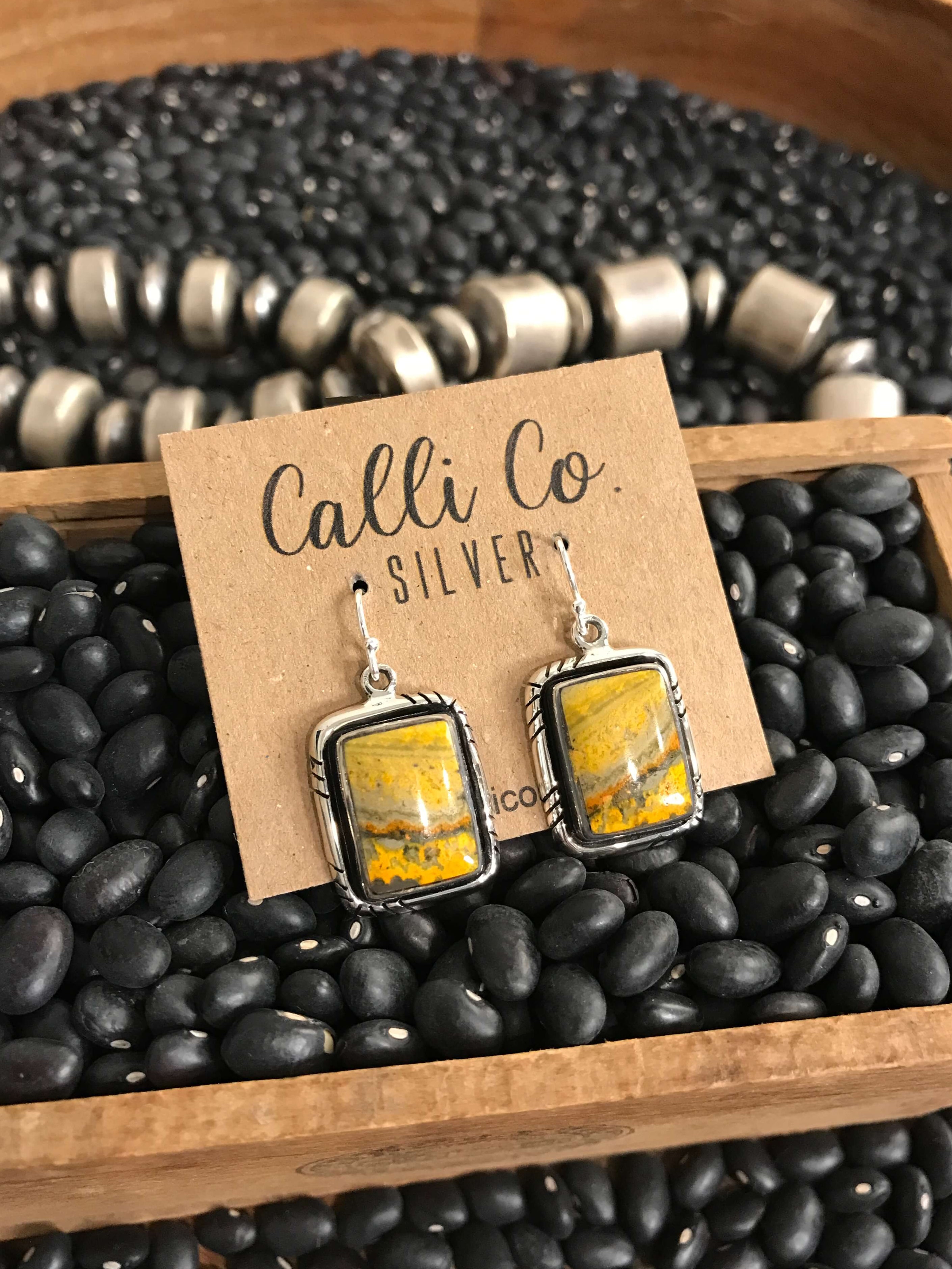 The Bumblebee Dangles, 36-Earrings-Calli Co., Turquoise and Silver Jewelry, Native American Handmade, Zuni Tribe, Navajo Tribe, Brock Texas