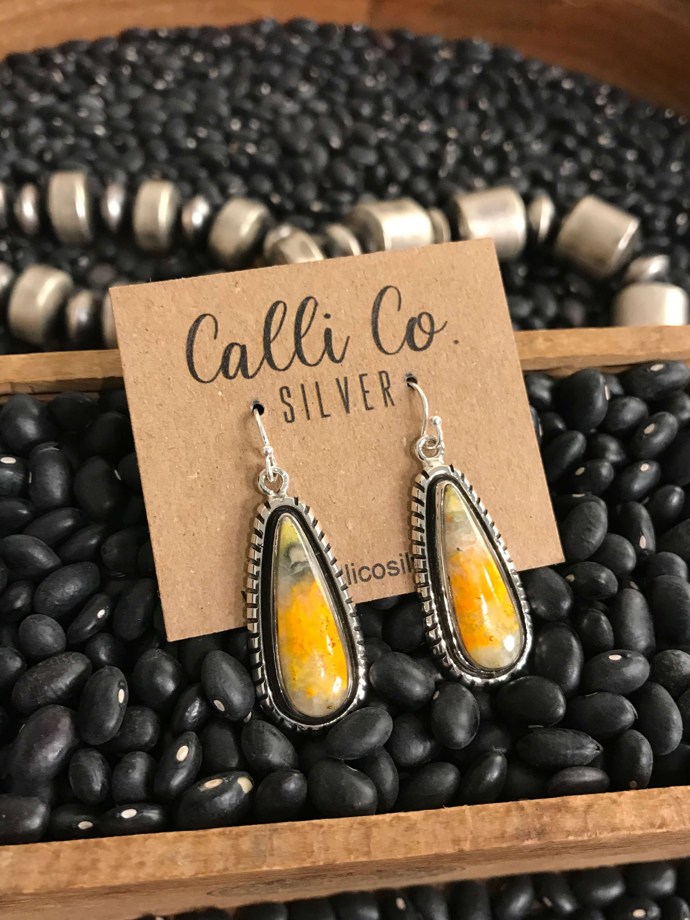 The Bumblebee Dangles, 42-Earrings-Calli Co., Turquoise and Silver Jewelry, Native American Handmade, Zuni Tribe, Navajo Tribe, Brock Texas