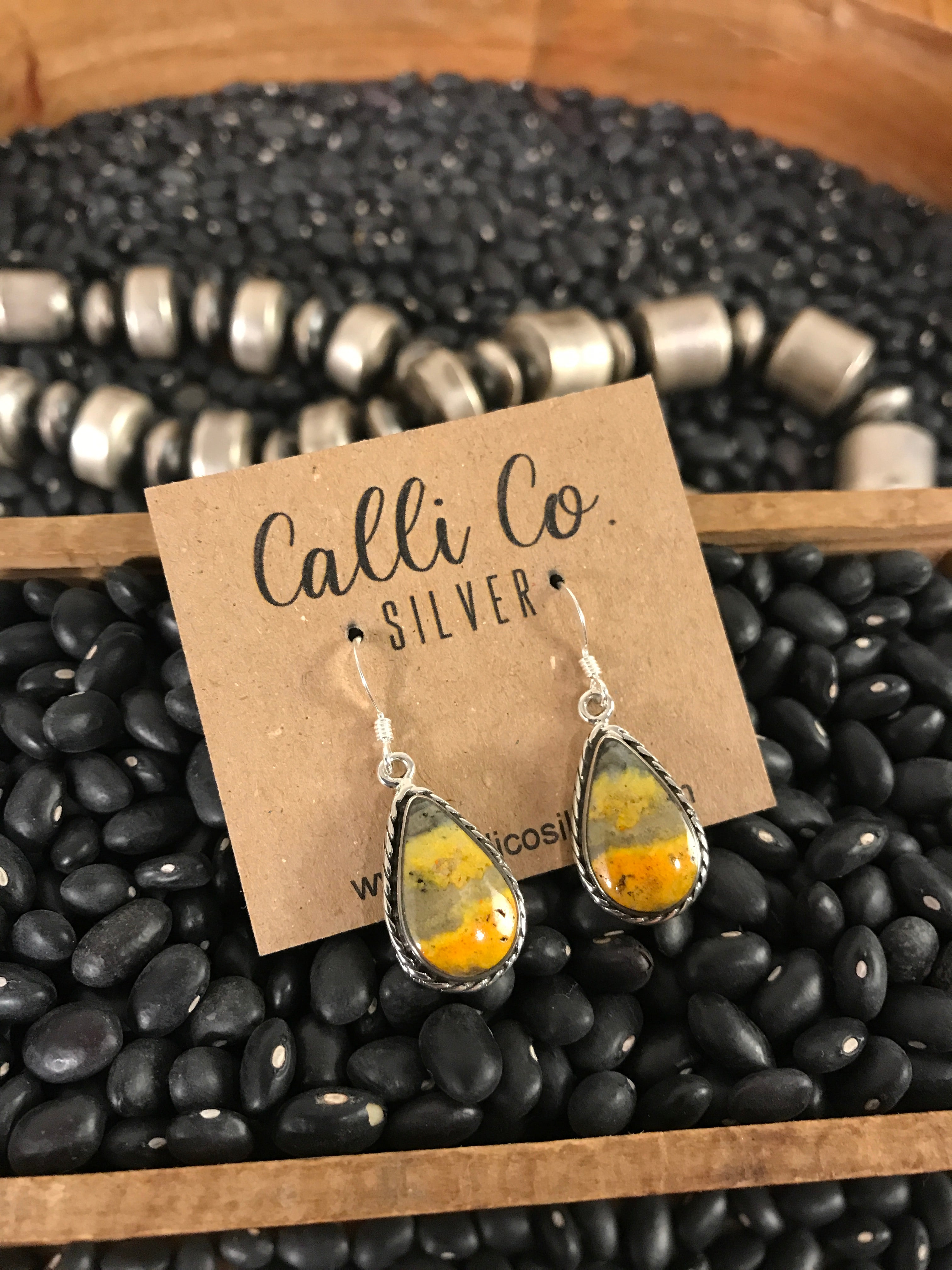 The Bumblebee Dangles, 14-Earrings-Calli Co., Turquoise and Silver Jewelry, Native American Handmade, Zuni Tribe, Navajo Tribe, Brock Texas