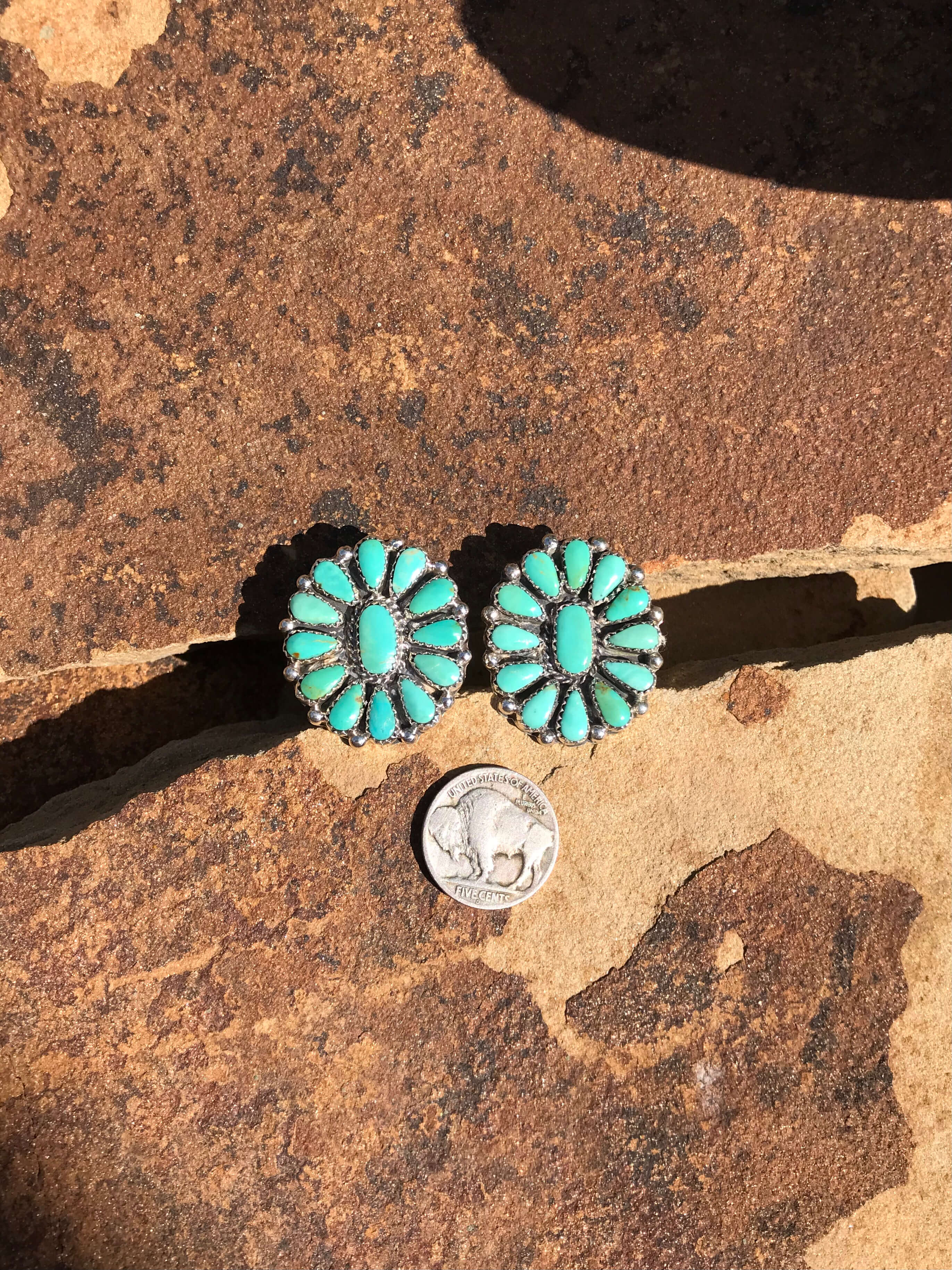 The Western Skies Cluster Earrings, 10-Earrings-Calli Co., Turquoise and Silver Jewelry, Native American Handmade, Zuni Tribe, Navajo Tribe, Brock Texas