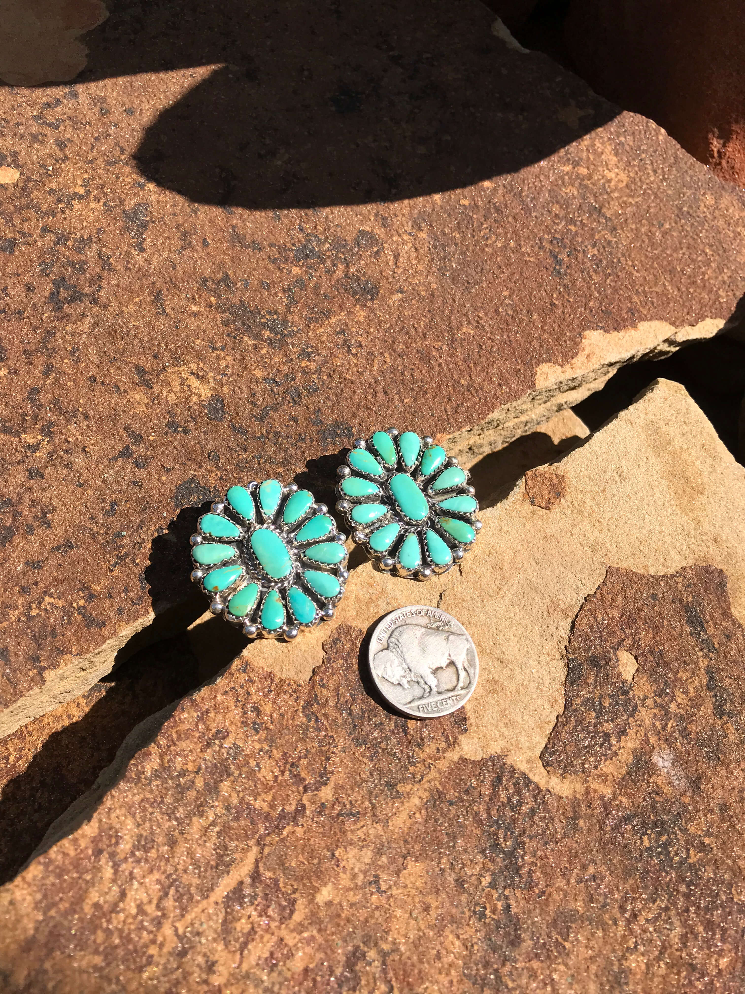 The Western Skies Cluster Earrings, 10-Earrings-Calli Co., Turquoise and Silver Jewelry, Native American Handmade, Zuni Tribe, Navajo Tribe, Brock Texas