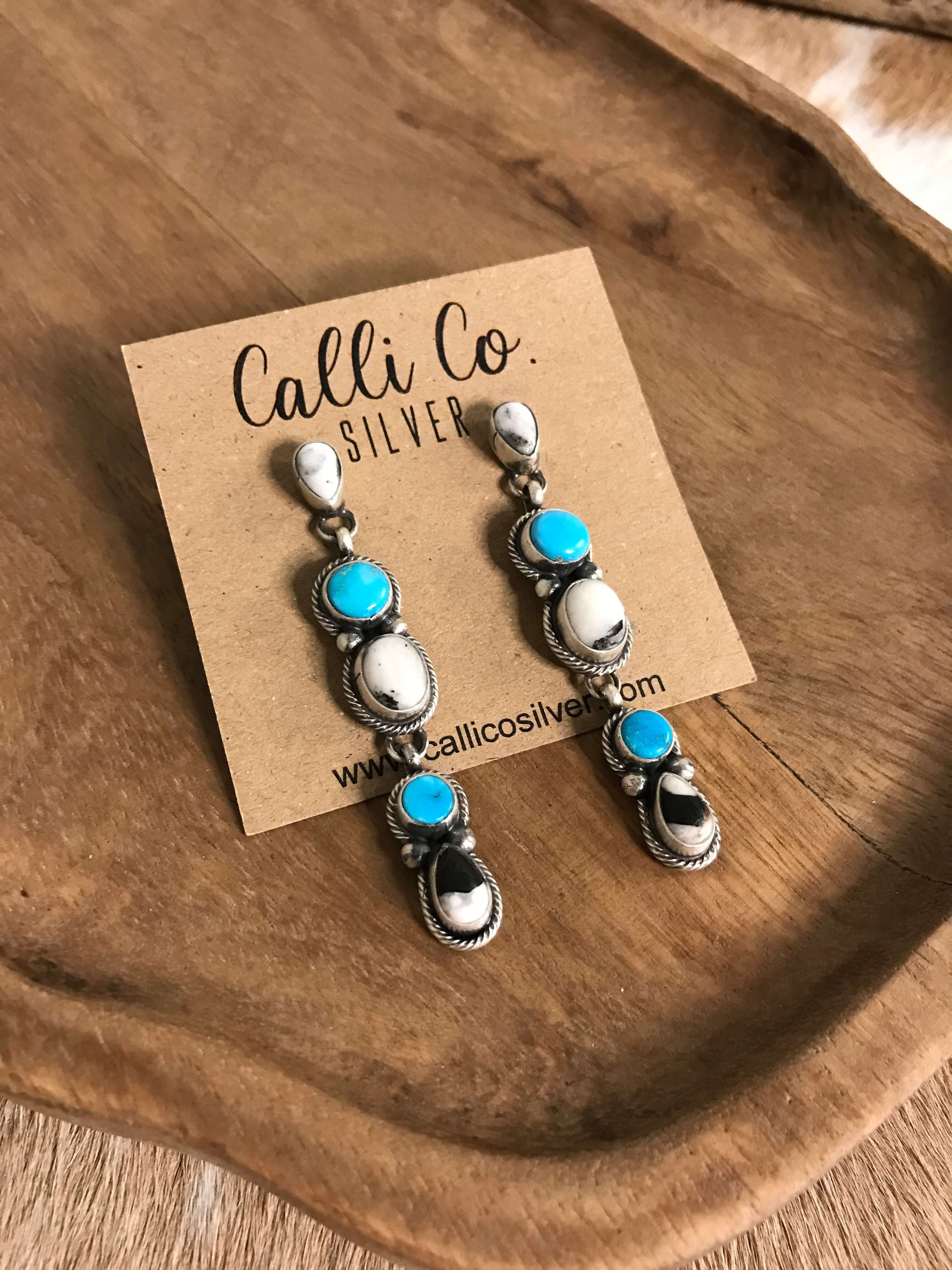 The Orogrande Earrings, 2-Earrings-Calli Co., Turquoise and Silver Jewelry, Native American Handmade, Zuni Tribe, Navajo Tribe, Brock Texas