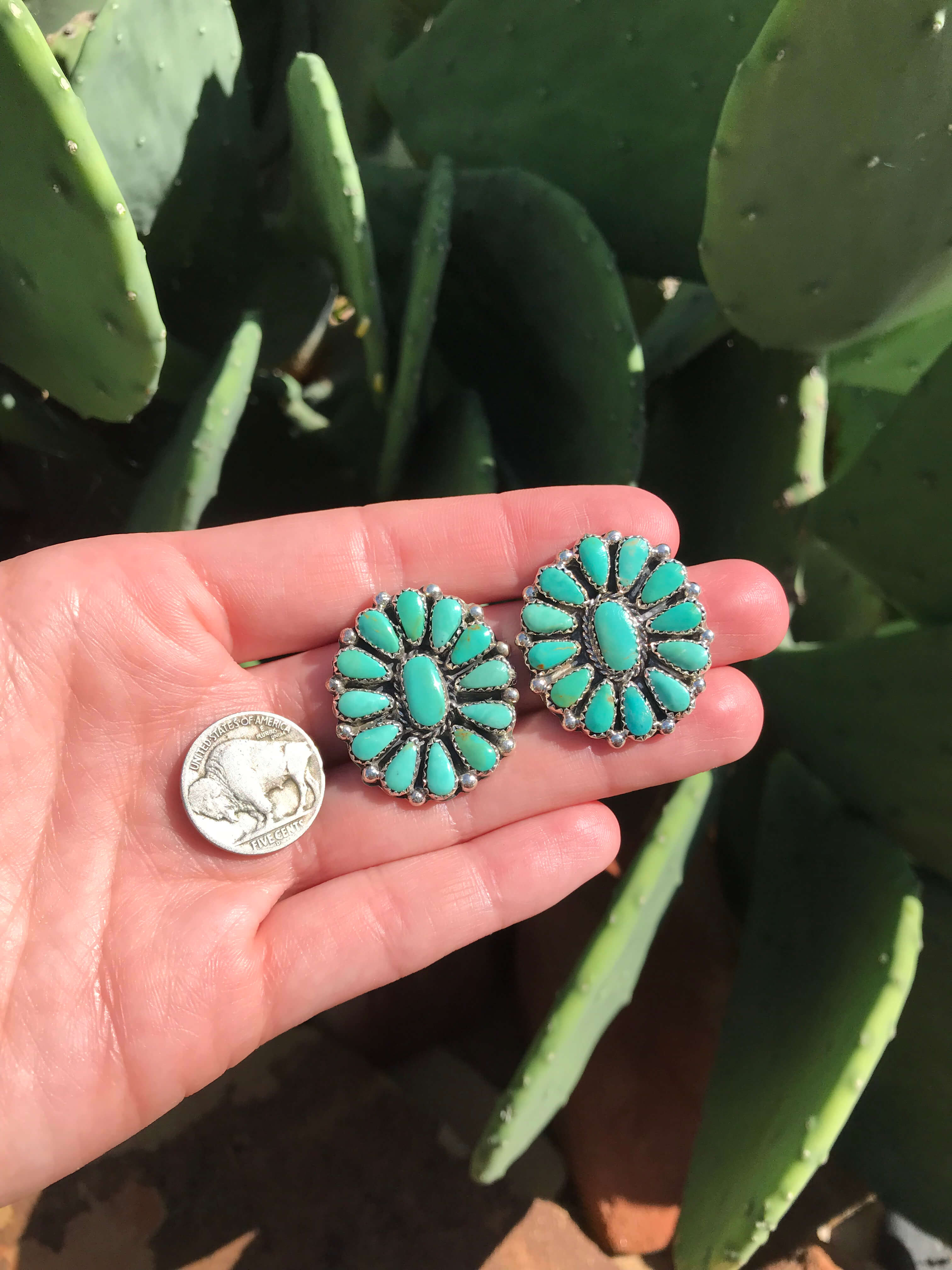 The Western Skies Cluster Earrings, 10-Earrings-Calli Co., Turquoise and Silver Jewelry, Native American Handmade, Zuni Tribe, Navajo Tribe, Brock Texas