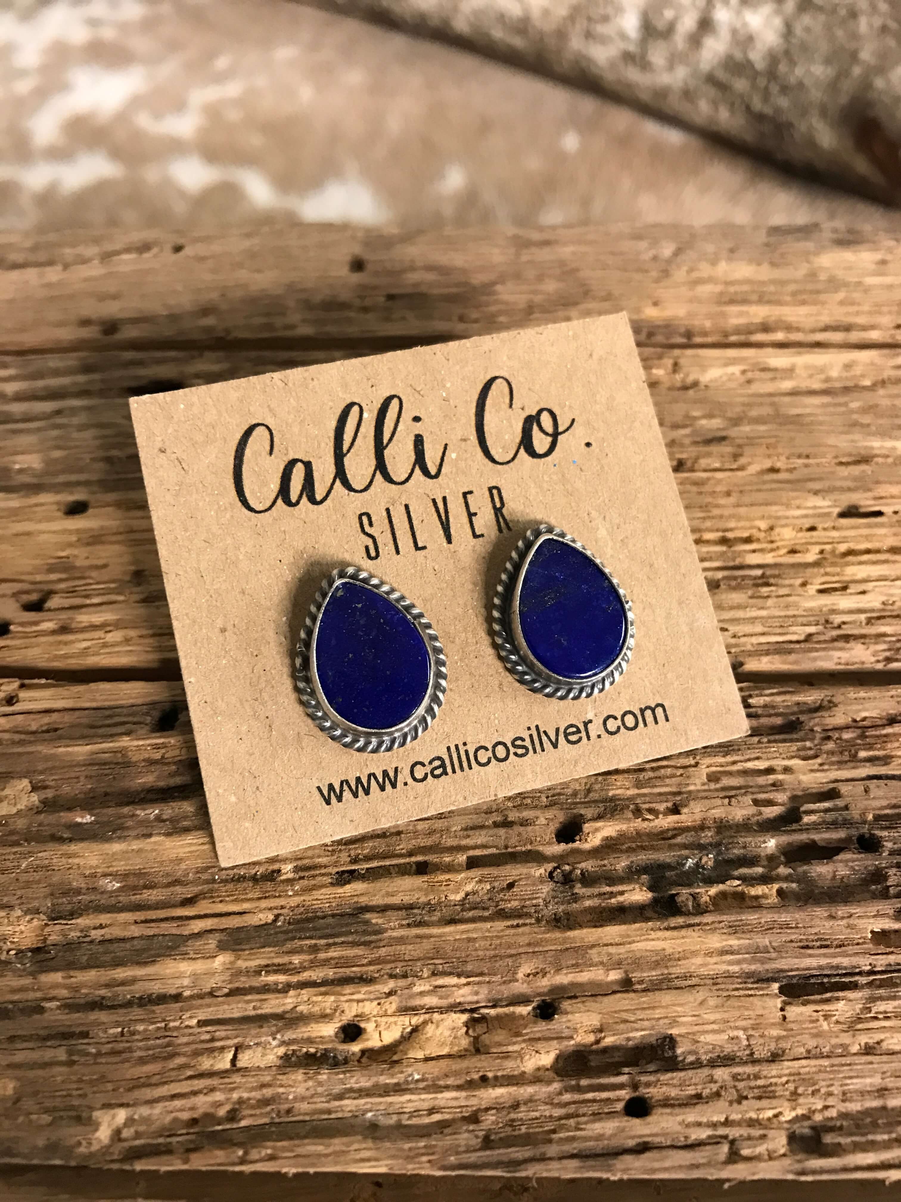 The Lost Creek Lapis Studs, 2-Earrings-Calli Co., Turquoise and Silver Jewelry, Native American Handmade, Zuni Tribe, Navajo Tribe, Brock Texas