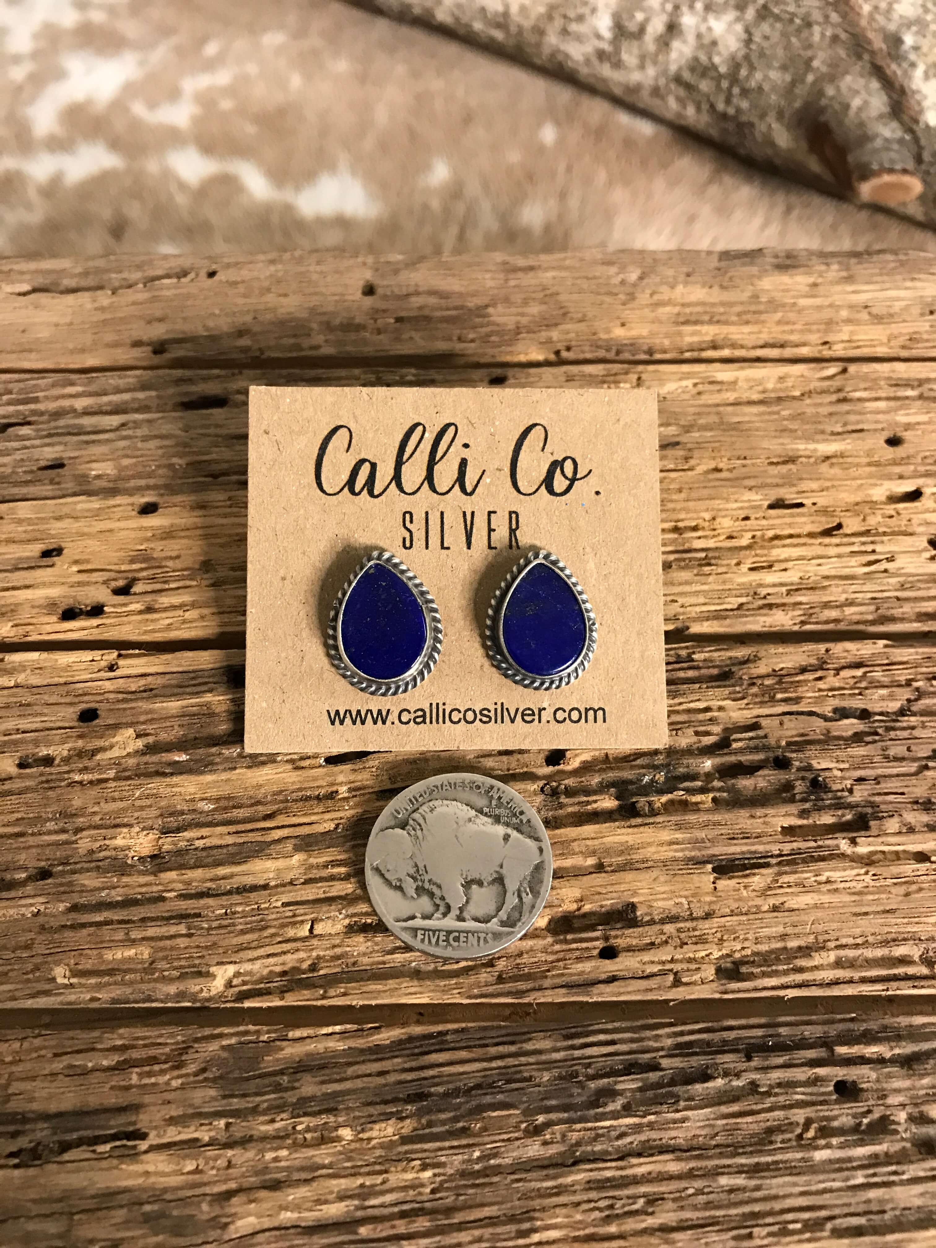 The Lost Creek Lapis Studs, 2-Earrings-Calli Co., Turquoise and Silver Jewelry, Native American Handmade, Zuni Tribe, Navajo Tribe, Brock Texas