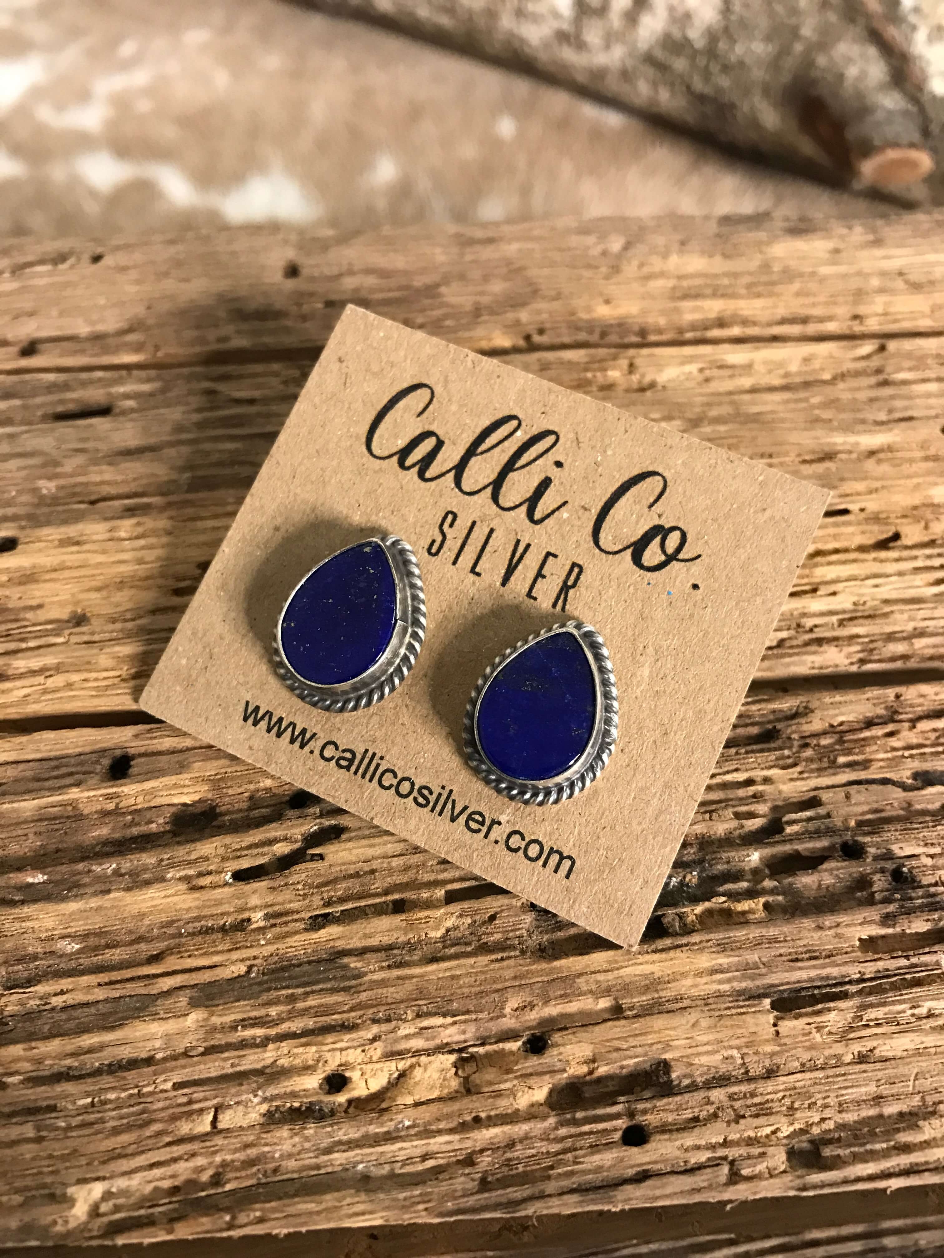 The Lost Creek Lapis Studs, 2-Earrings-Calli Co., Turquoise and Silver Jewelry, Native American Handmade, Zuni Tribe, Navajo Tribe, Brock Texas