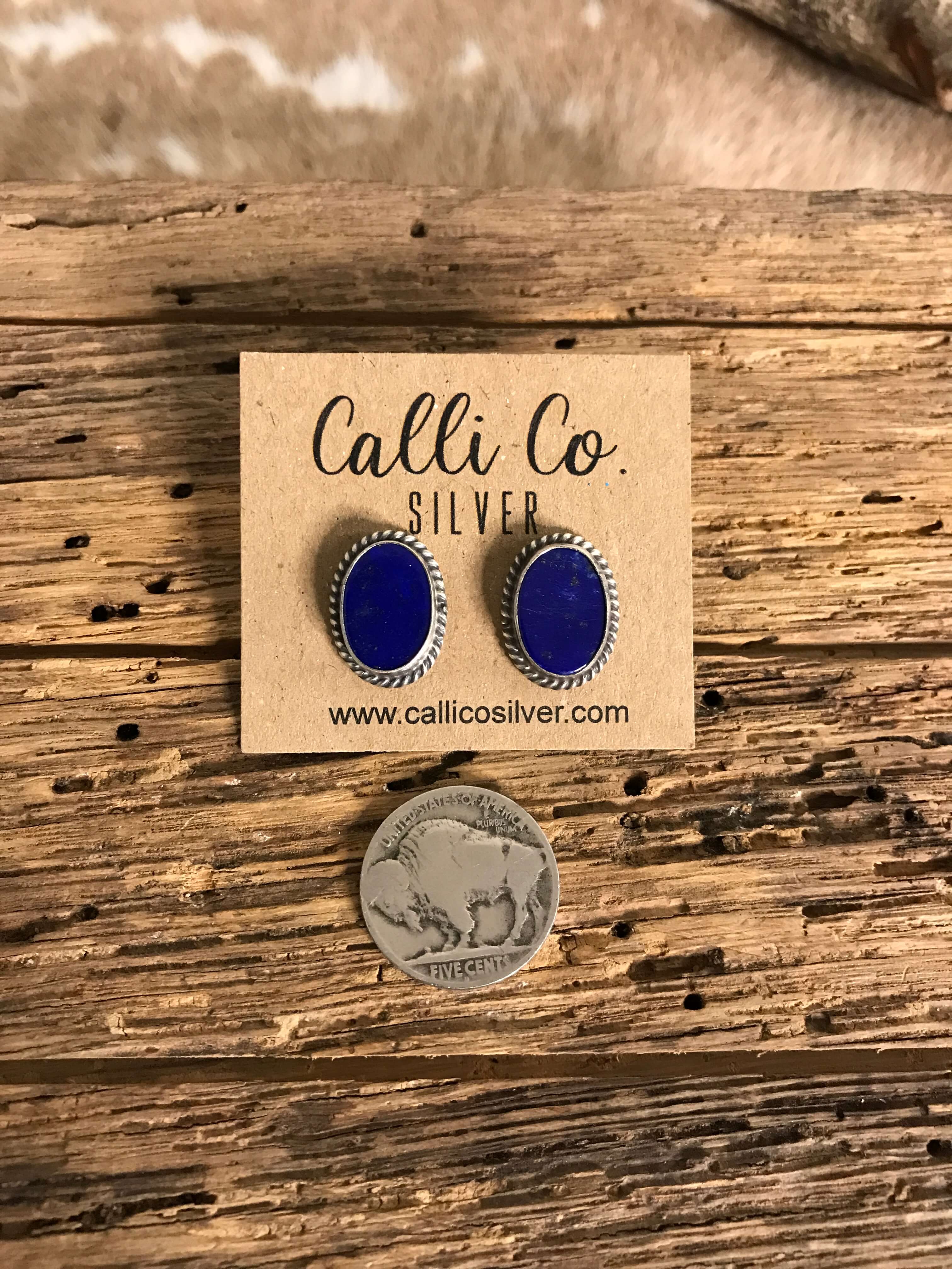 The Lost Creek Lapis Studs, 3-Earrings-Calli Co., Turquoise and Silver Jewelry, Native American Handmade, Zuni Tribe, Navajo Tribe, Brock Texas