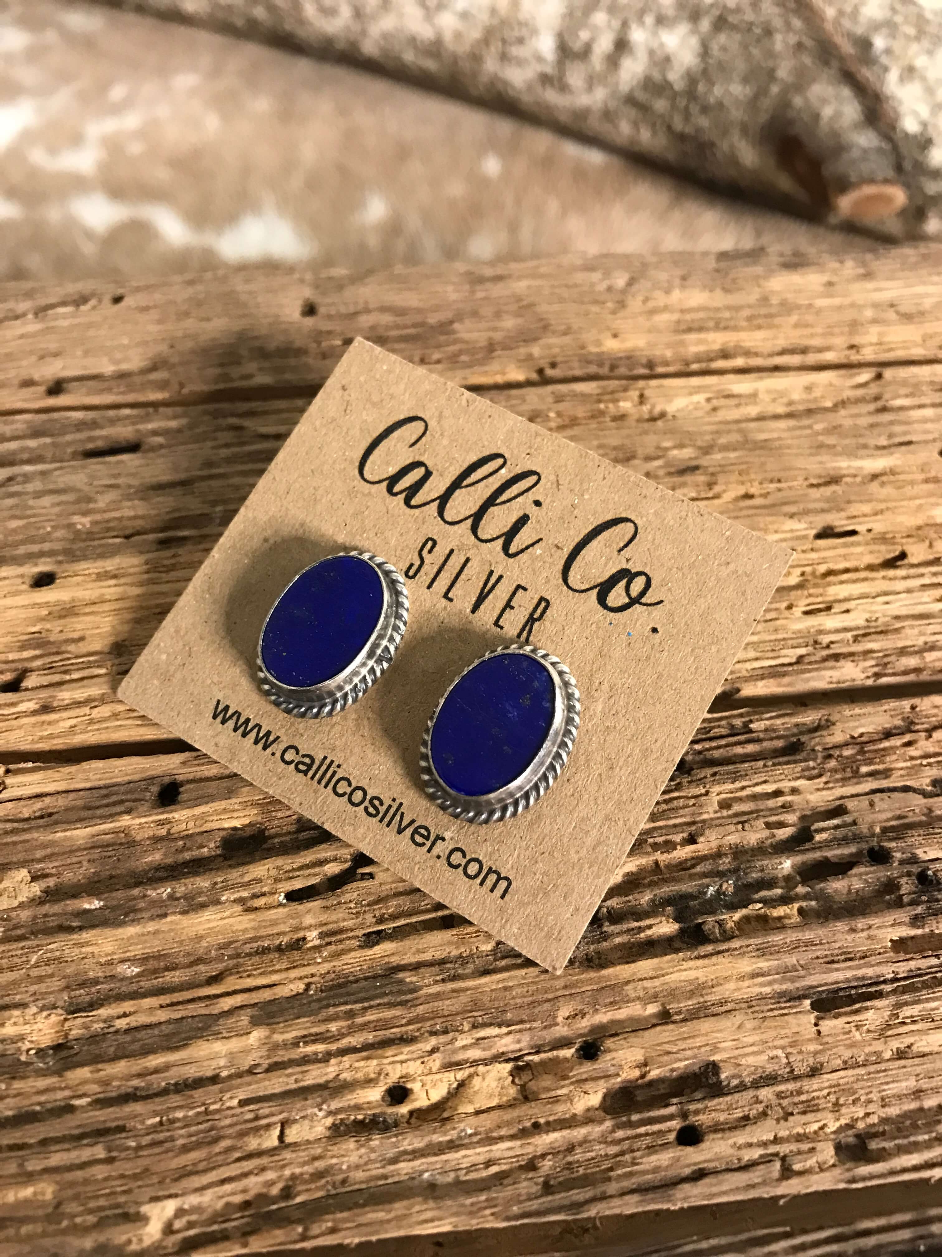 The Lost Creek Lapis Studs, 3-Earrings-Calli Co., Turquoise and Silver Jewelry, Native American Handmade, Zuni Tribe, Navajo Tribe, Brock Texas
