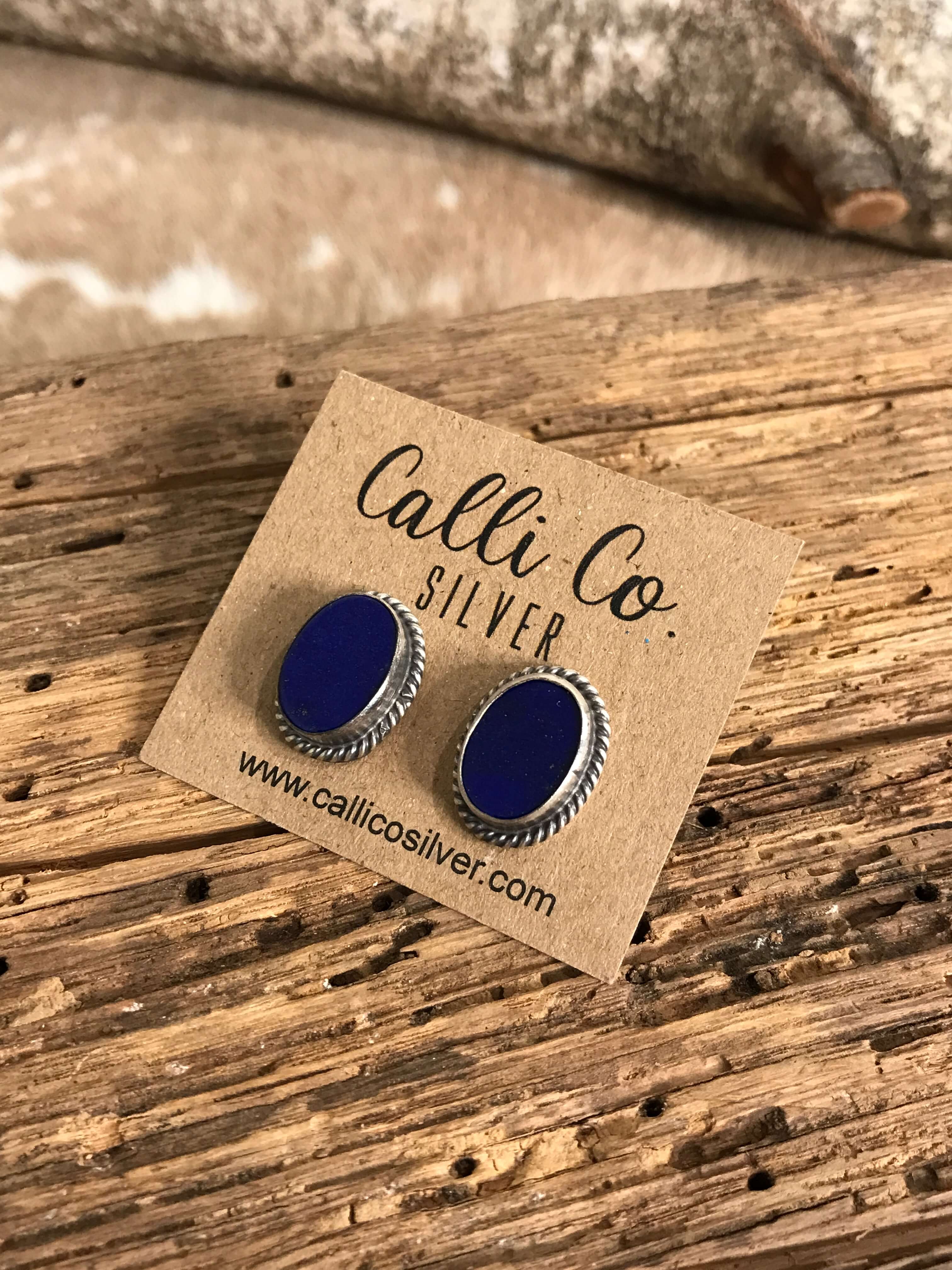 The Lost Creek Lapis Studs, 5-Earrings-Calli Co., Turquoise and Silver Jewelry, Native American Handmade, Zuni Tribe, Navajo Tribe, Brock Texas