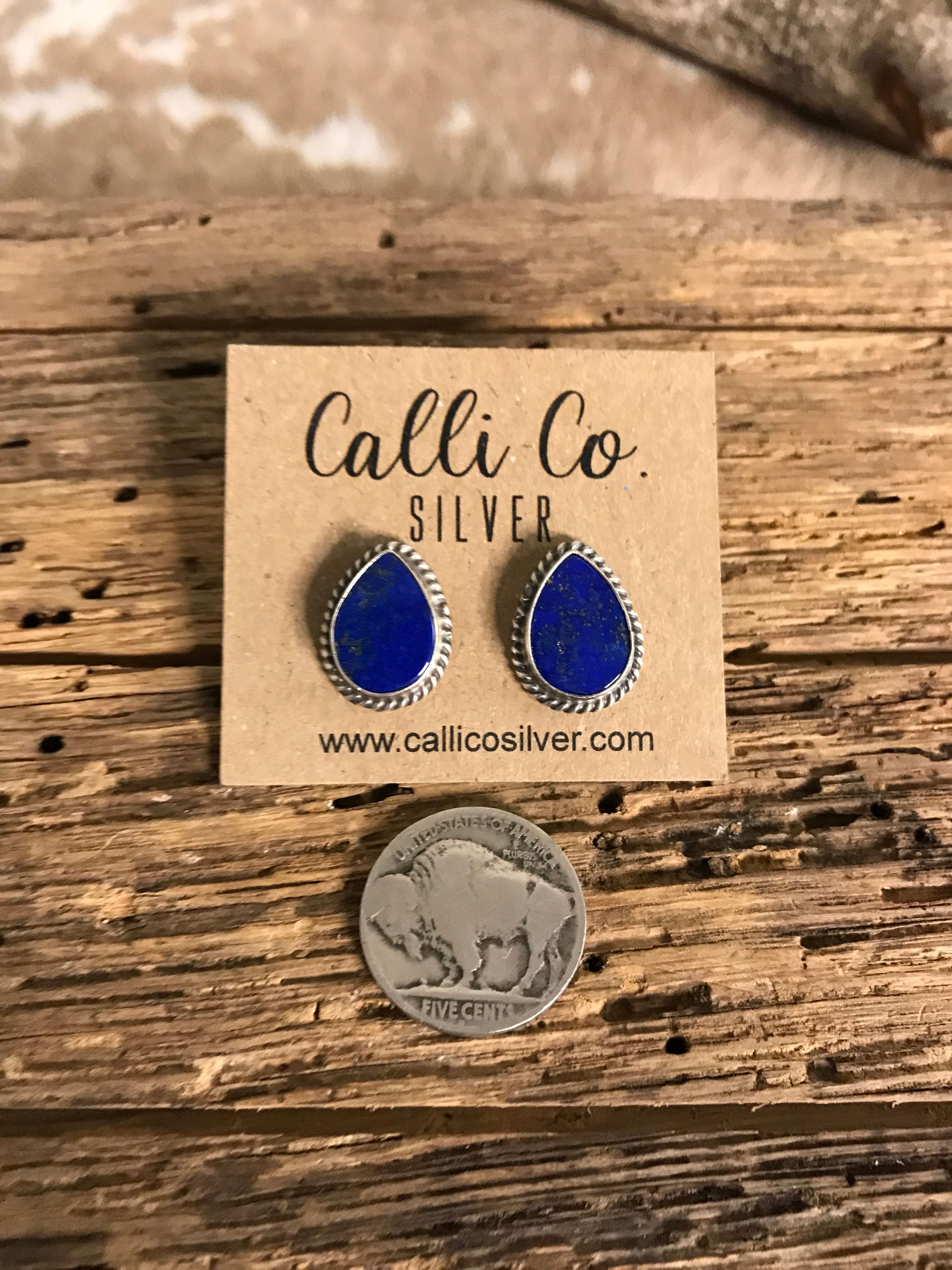 The Lost Creek Lapis Studs, 6-Earrings-Calli Co., Turquoise and Silver Jewelry, Native American Handmade, Zuni Tribe, Navajo Tribe, Brock Texas