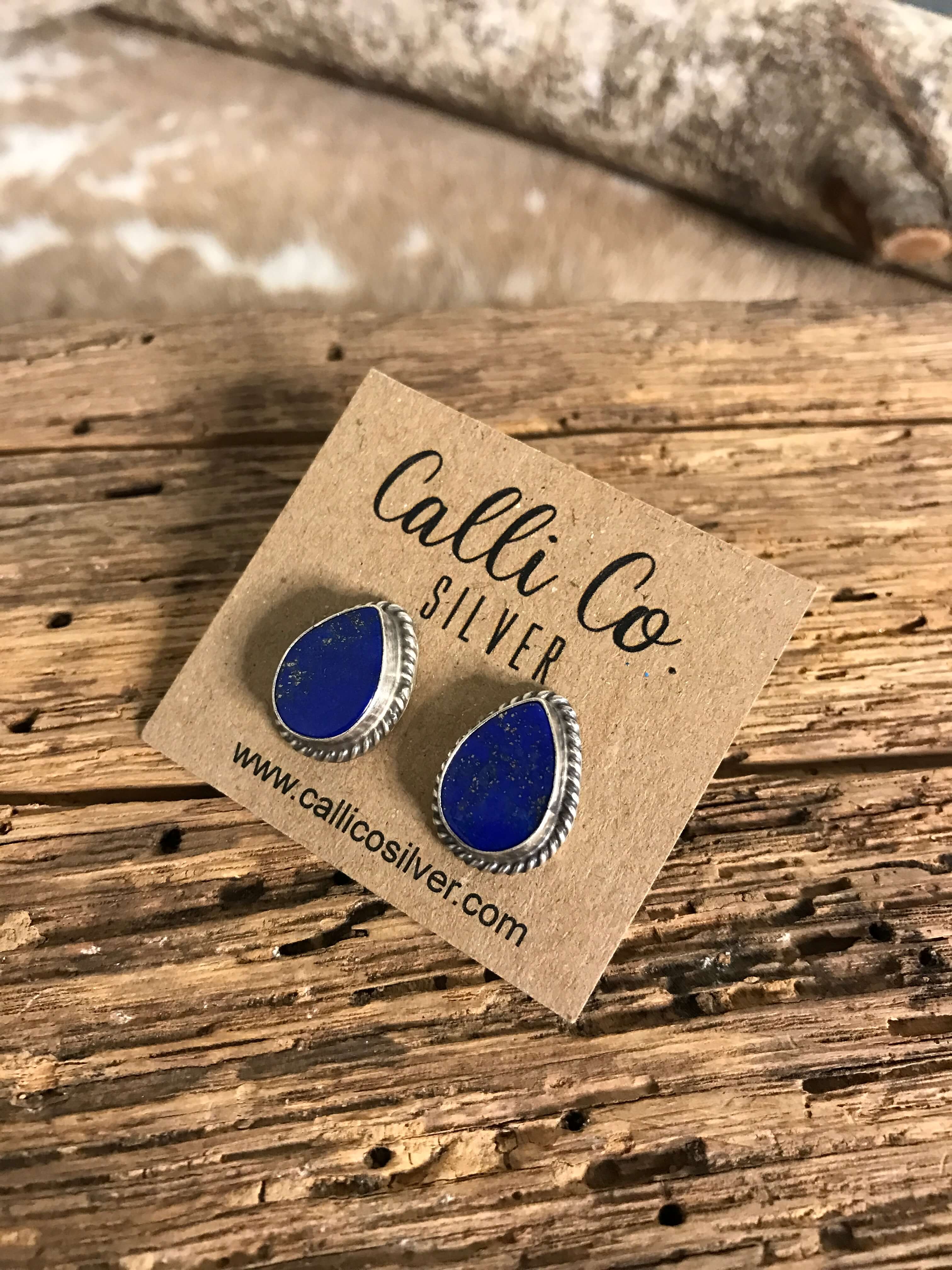 The Lost Creek Lapis Studs, 6-Earrings-Calli Co., Turquoise and Silver Jewelry, Native American Handmade, Zuni Tribe, Navajo Tribe, Brock Texas