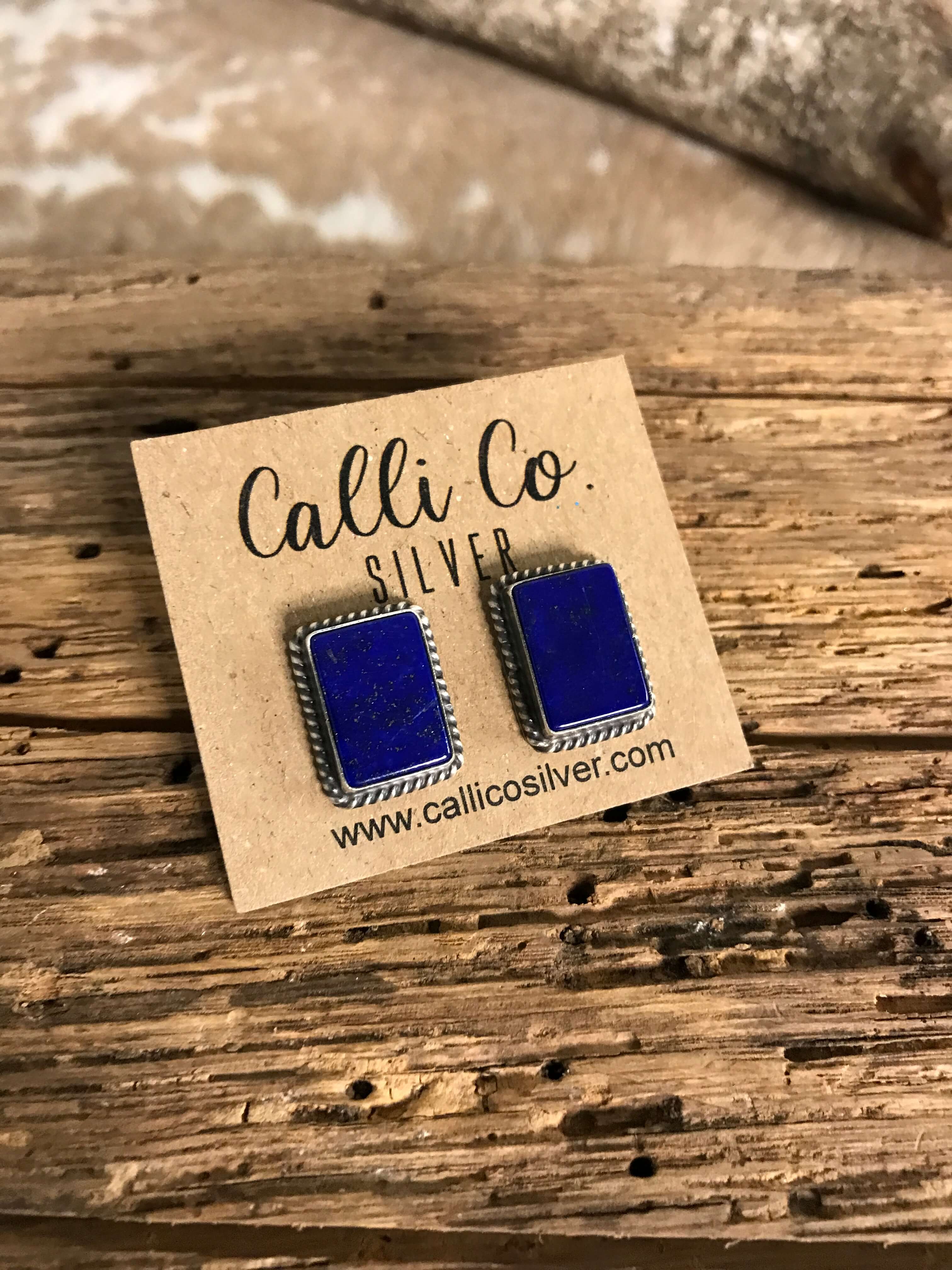 The Lost Creek Lapis Studs, 7-Earrings-Calli Co., Turquoise and Silver Jewelry, Native American Handmade, Zuni Tribe, Navajo Tribe, Brock Texas
