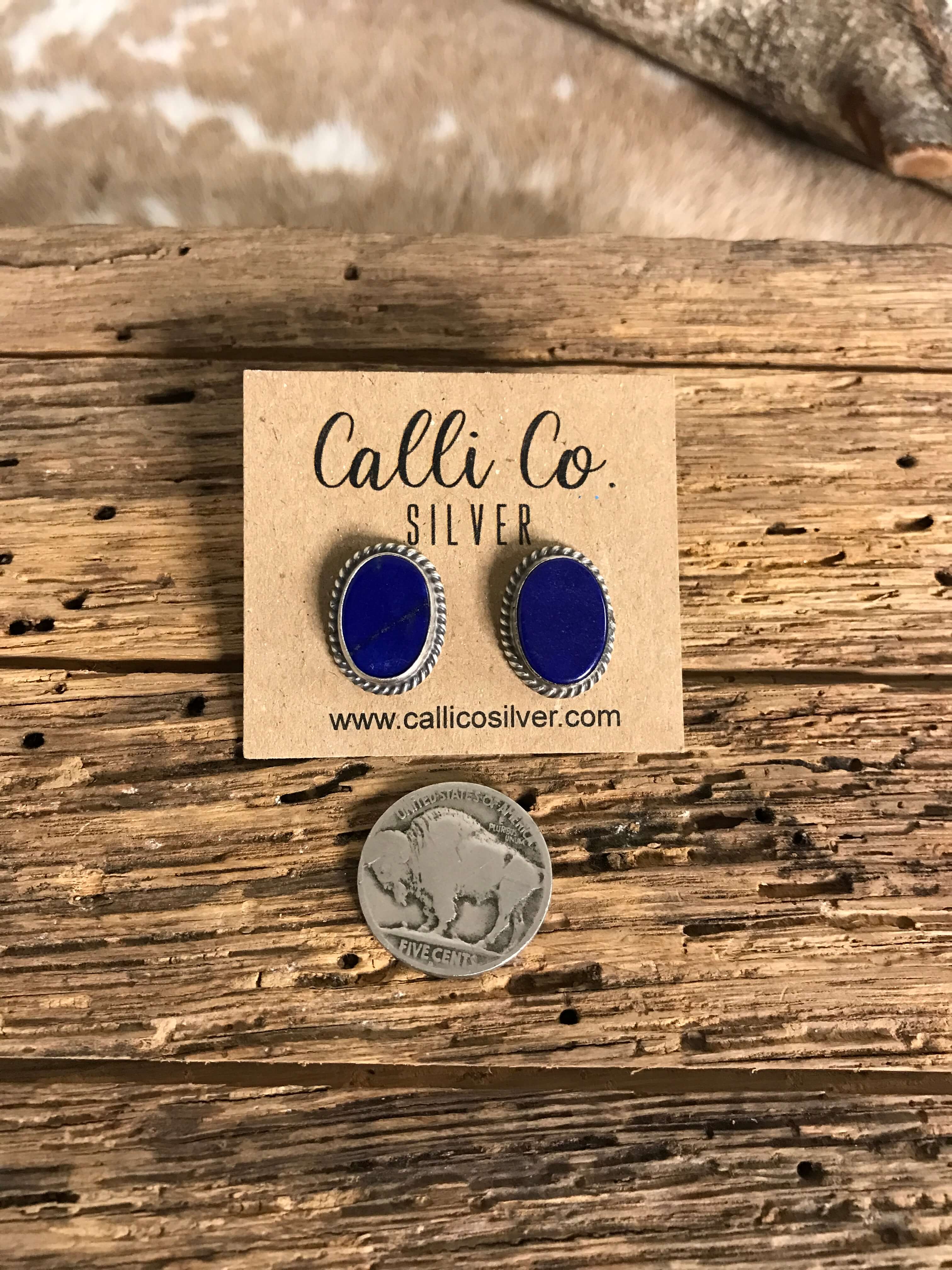 The Lost Creek Lapis Studs, 9-Earrings-Calli Co., Turquoise and Silver Jewelry, Native American Handmade, Zuni Tribe, Navajo Tribe, Brock Texas