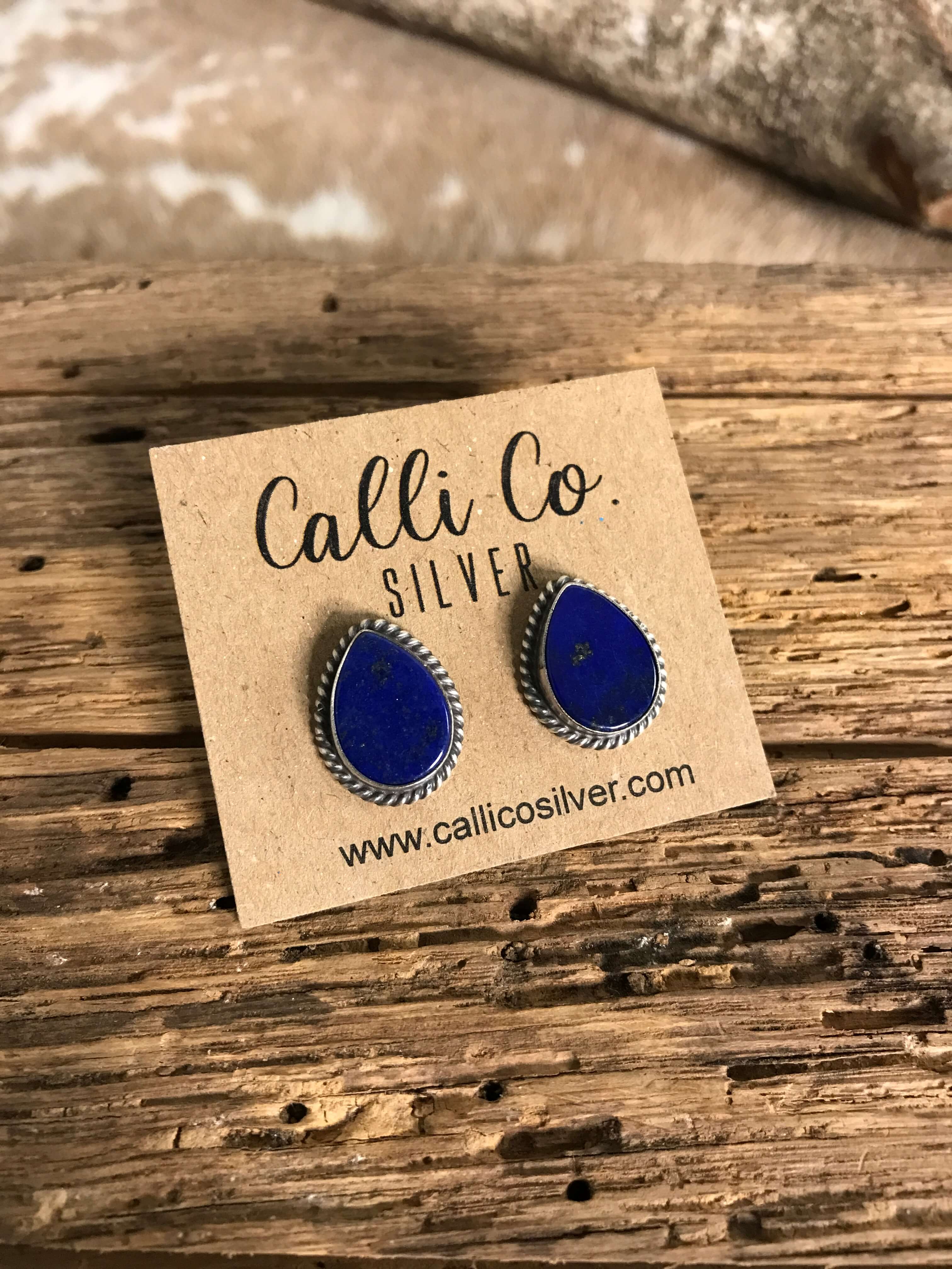 The Lost Creek Lapis Studs, 10-Earrings-Calli Co., Turquoise and Silver Jewelry, Native American Handmade, Zuni Tribe, Navajo Tribe, Brock Texas