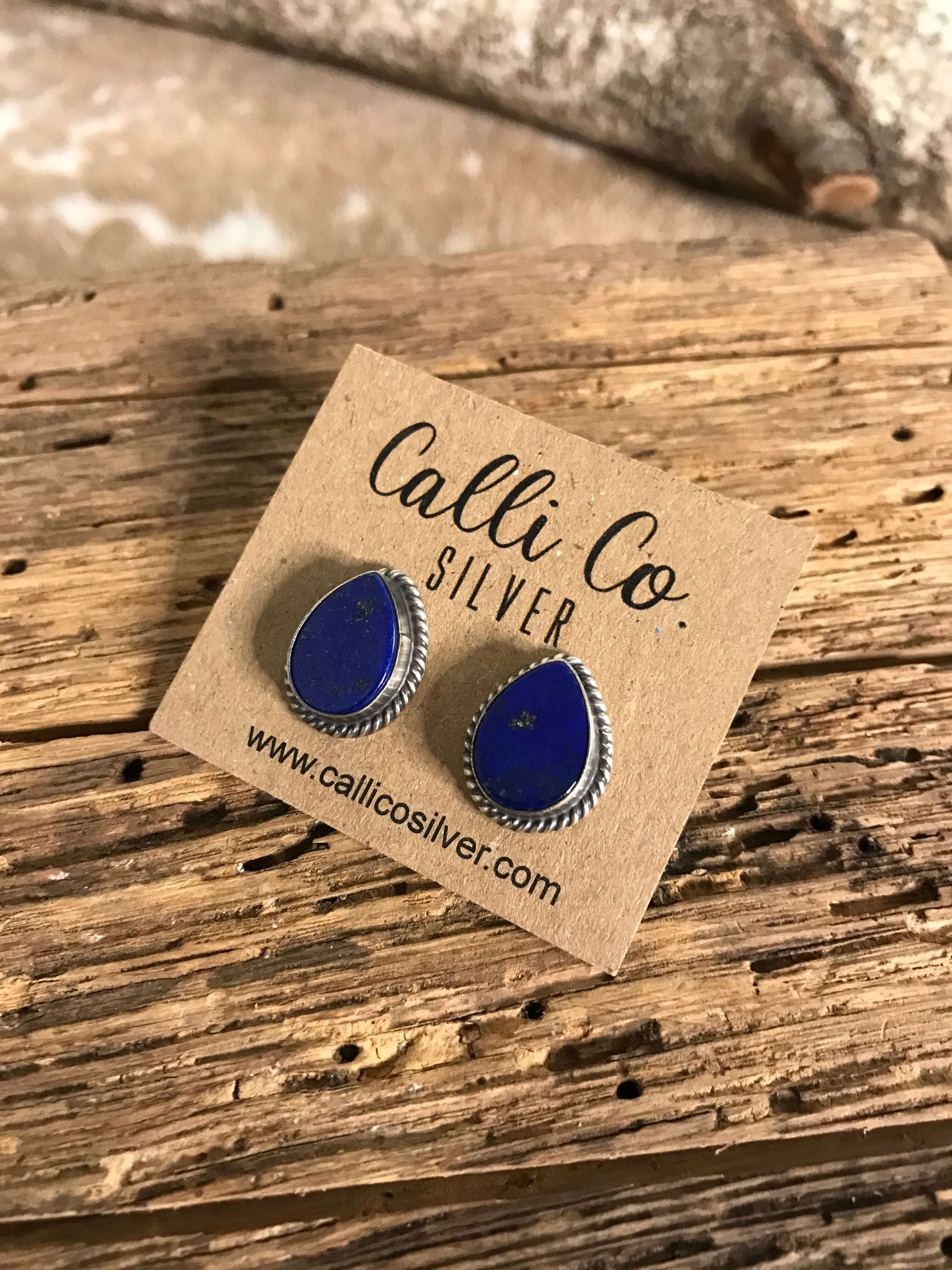 The Lost Creek Lapis Studs, 10-Earrings-Calli Co., Turquoise and Silver Jewelry, Native American Handmade, Zuni Tribe, Navajo Tribe, Brock Texas