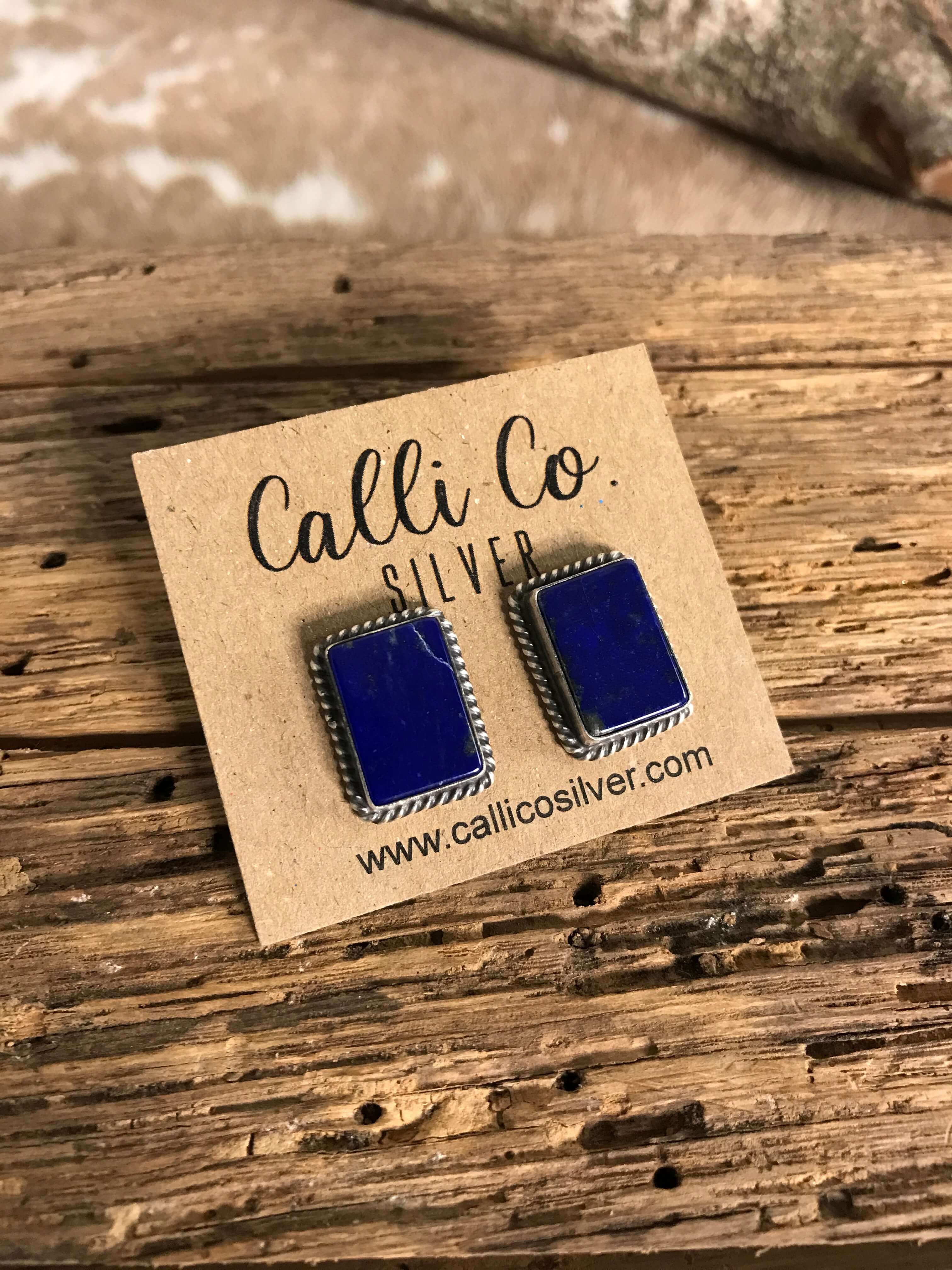 The Lost Creek Lapis Studs, 11-Earrings-Calli Co., Turquoise and Silver Jewelry, Native American Handmade, Zuni Tribe, Navajo Tribe, Brock Texas