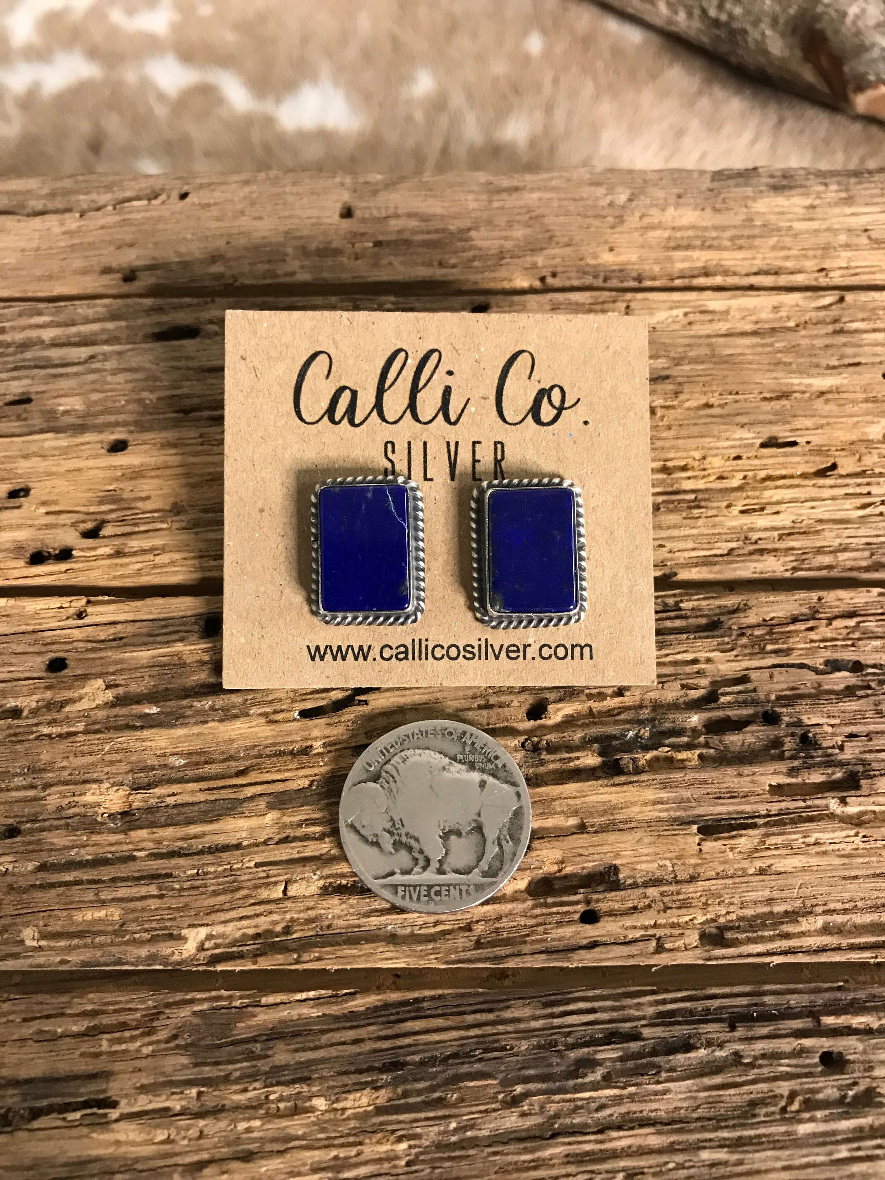 The Lost Creek Lapis Studs, 11-Earrings-Calli Co., Turquoise and Silver Jewelry, Native American Handmade, Zuni Tribe, Navajo Tribe, Brock Texas