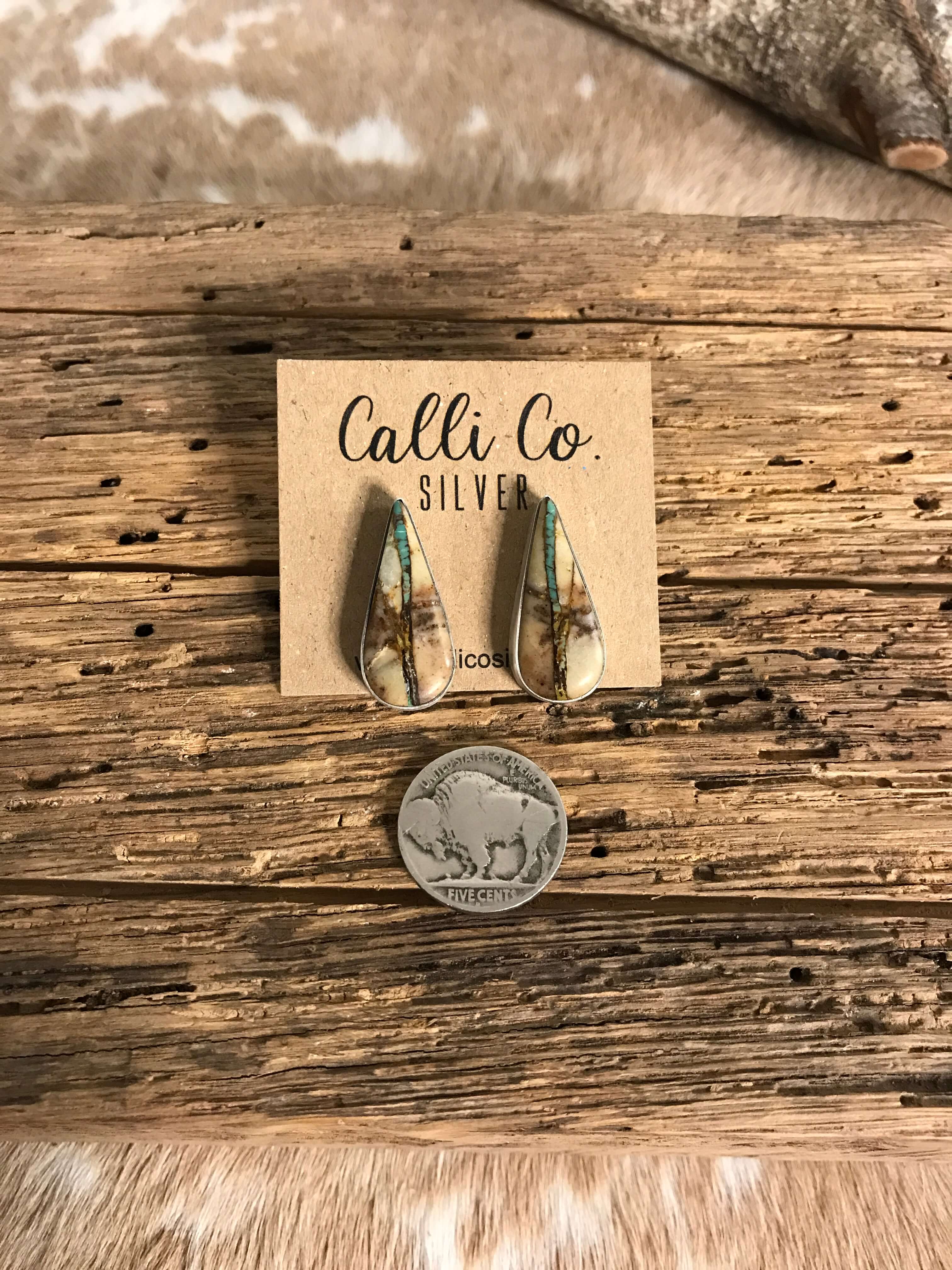 The Ribbon Studs, 8-Earrings-Calli Co., Turquoise and Silver Jewelry, Native American Handmade, Zuni Tribe, Navajo Tribe, Brock Texas