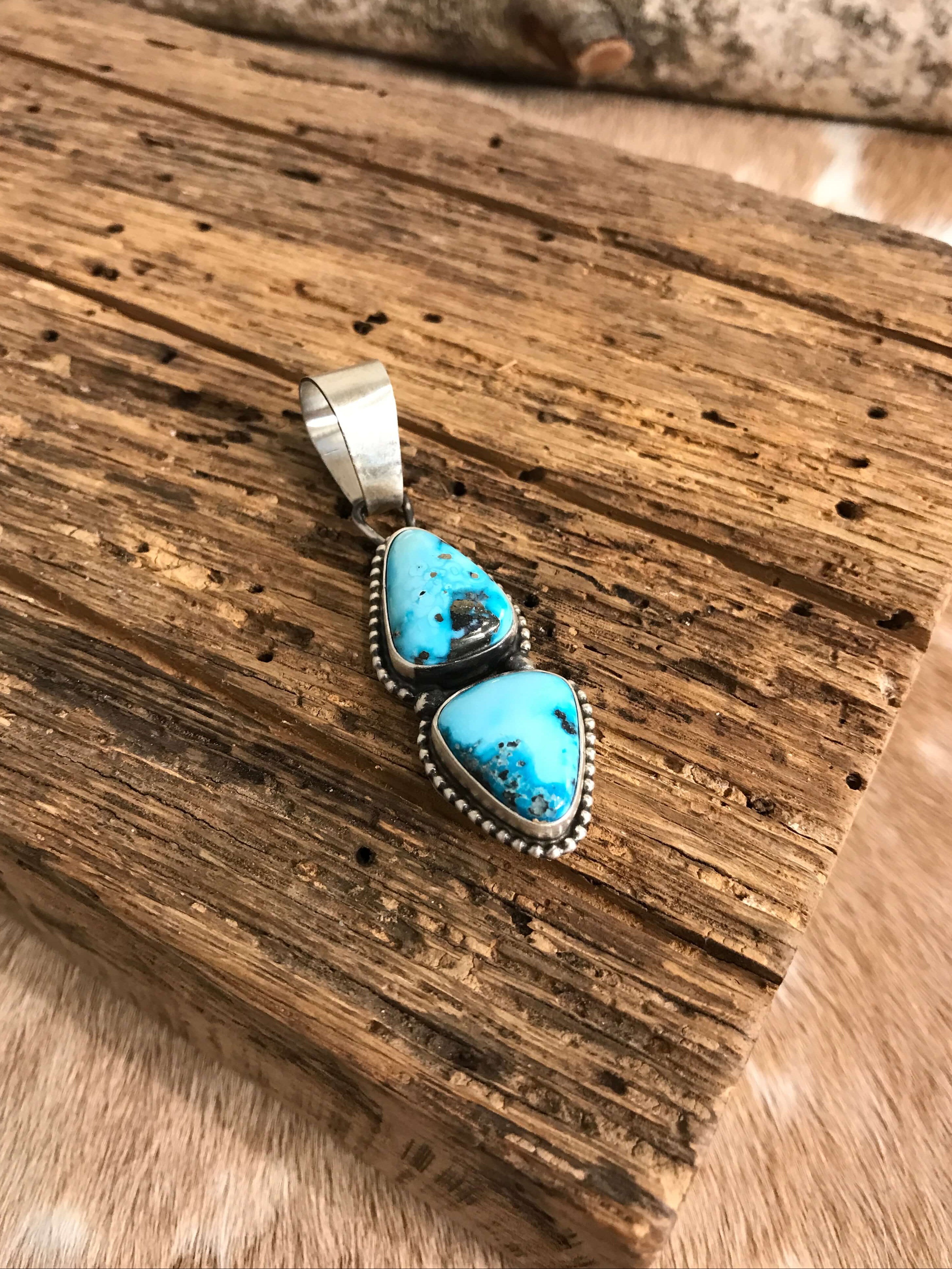The Marion Turquoise Pendant-Pendants-Calli Co., Turquoise and Silver Jewelry, Native American Handmade, Zuni Tribe, Navajo Tribe, Brock Texas