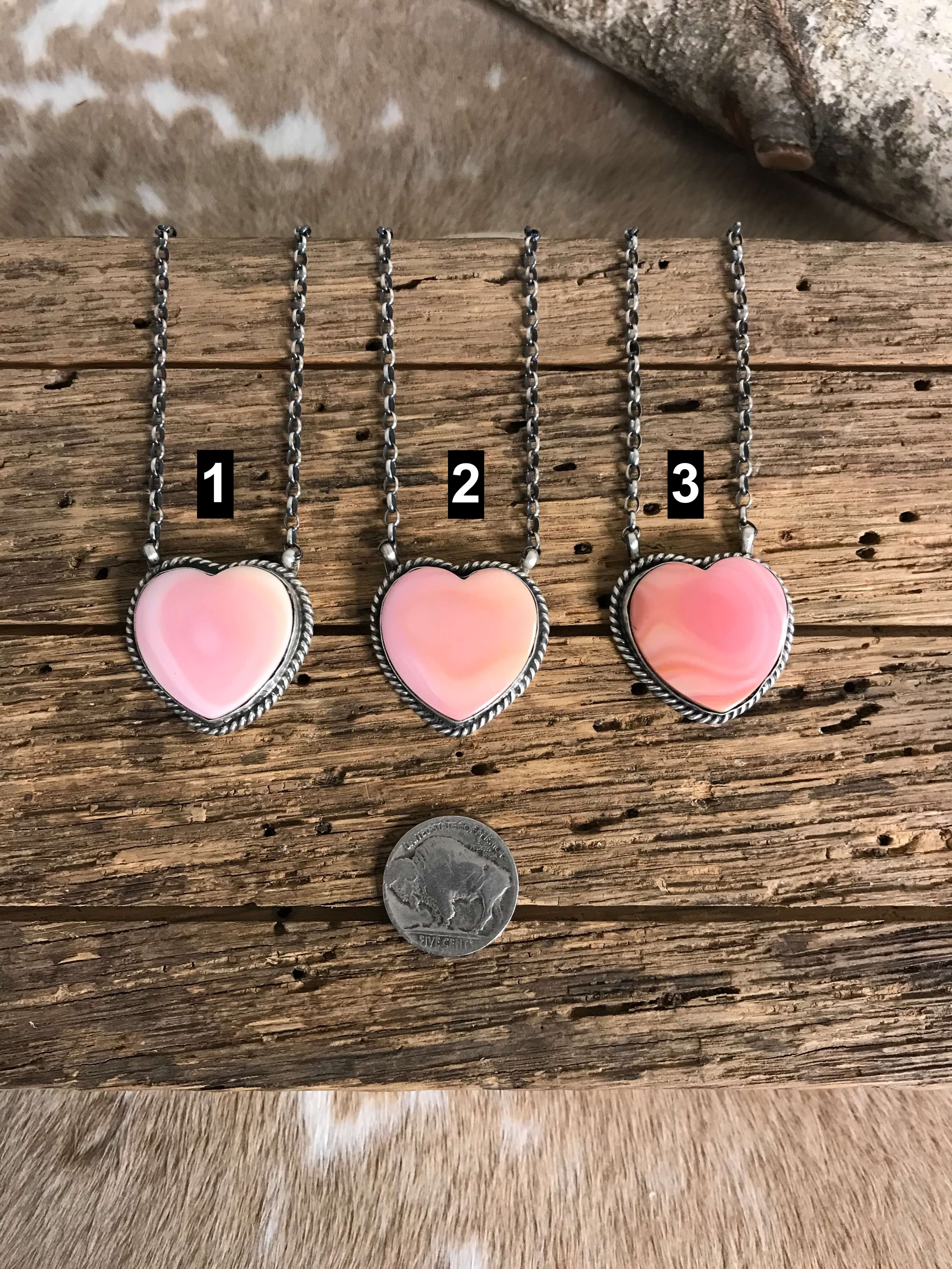 The Tori Pink Conch Heart Necklaces-Necklaces-Calli Co., Turquoise and Silver Jewelry, Native American Handmade, Zuni Tribe, Navajo Tribe, Brock Texas
