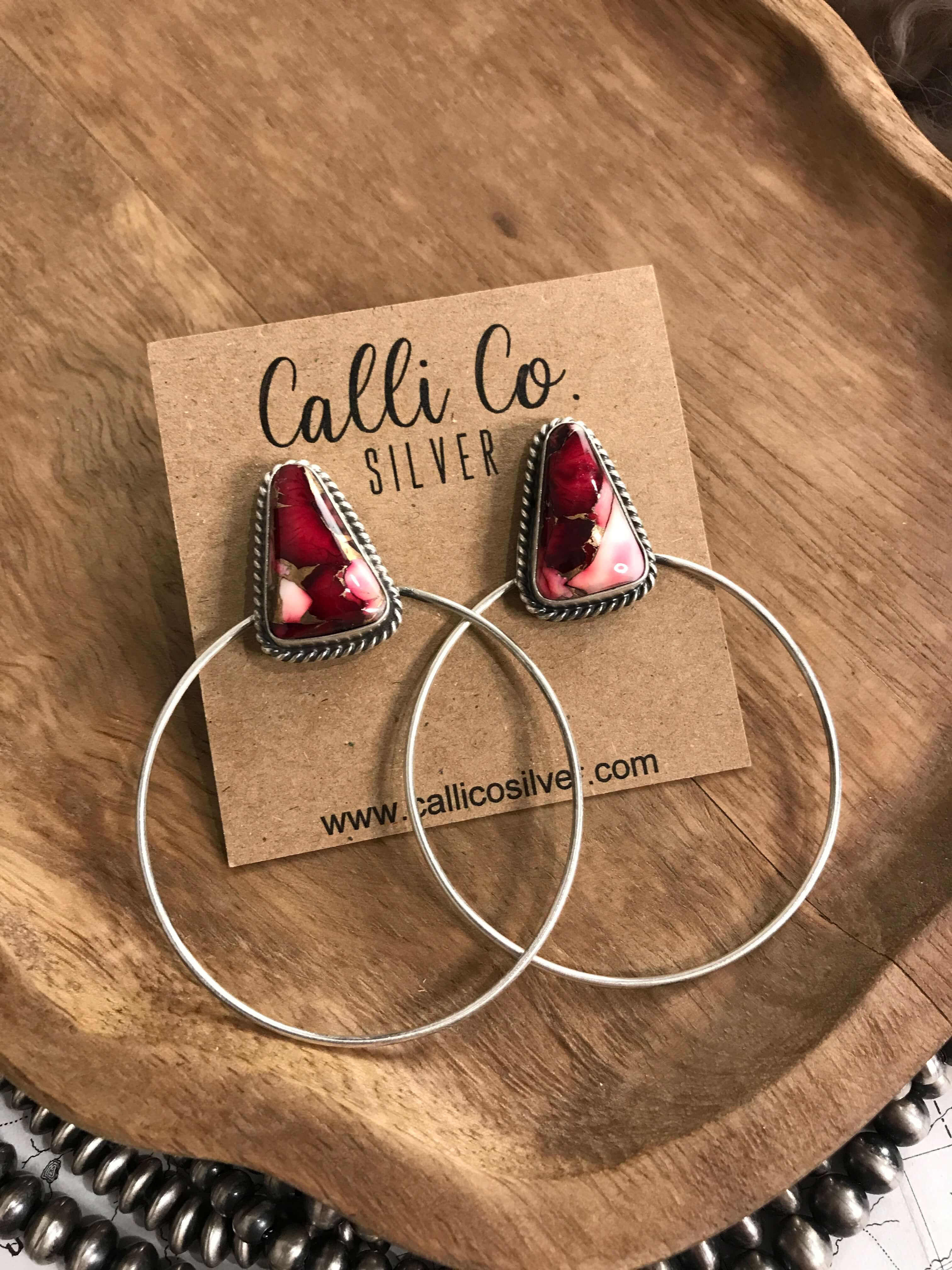 The Keystone Hoop Earrings, 35-Earrings-Calli Co., Turquoise and Silver Jewelry, Native American Handmade, Zuni Tribe, Navajo Tribe, Brock Texas