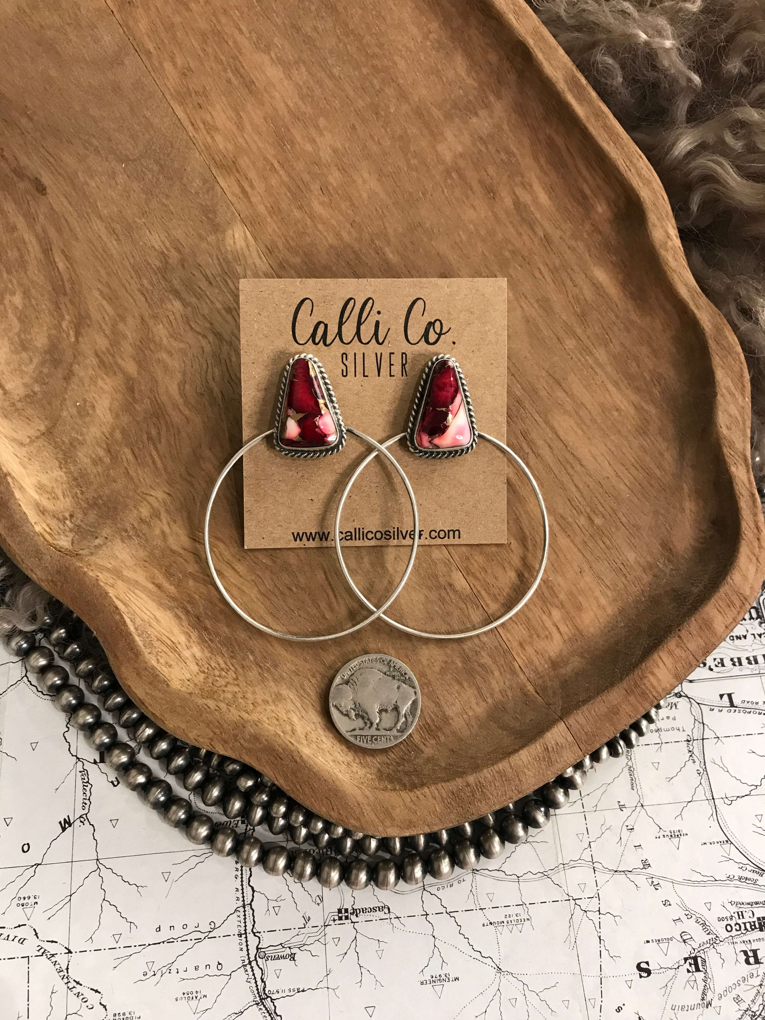 The Keystone Hoop Earrings, 35-Earrings-Calli Co., Turquoise and Silver Jewelry, Native American Handmade, Zuni Tribe, Navajo Tribe, Brock Texas