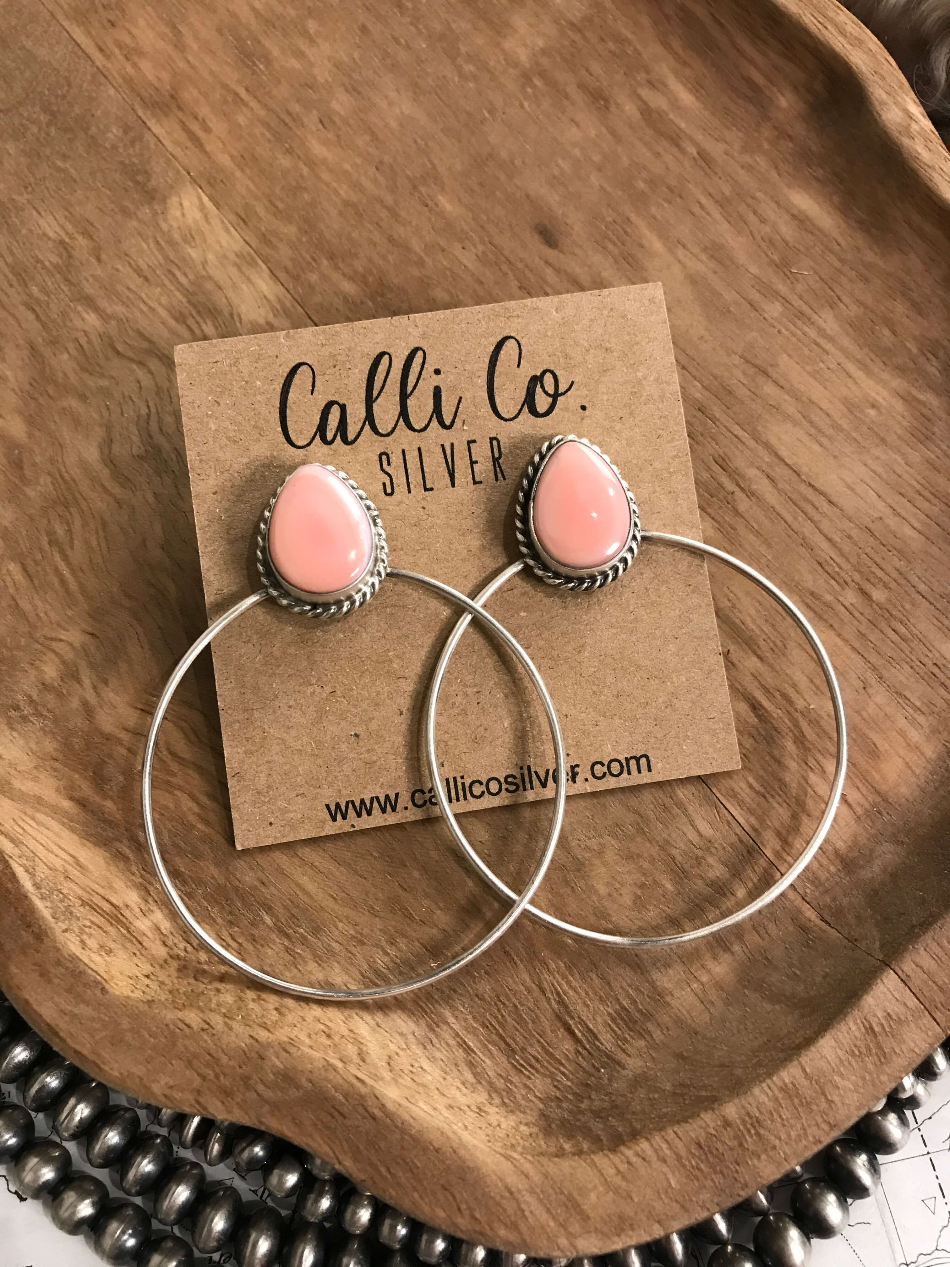 The Keystone Hoop Earrings, 39XX-Earrings-Calli Co., Turquoise and Silver Jewelry, Native American Handmade, Zuni Tribe, Navajo Tribe, Brock Texas