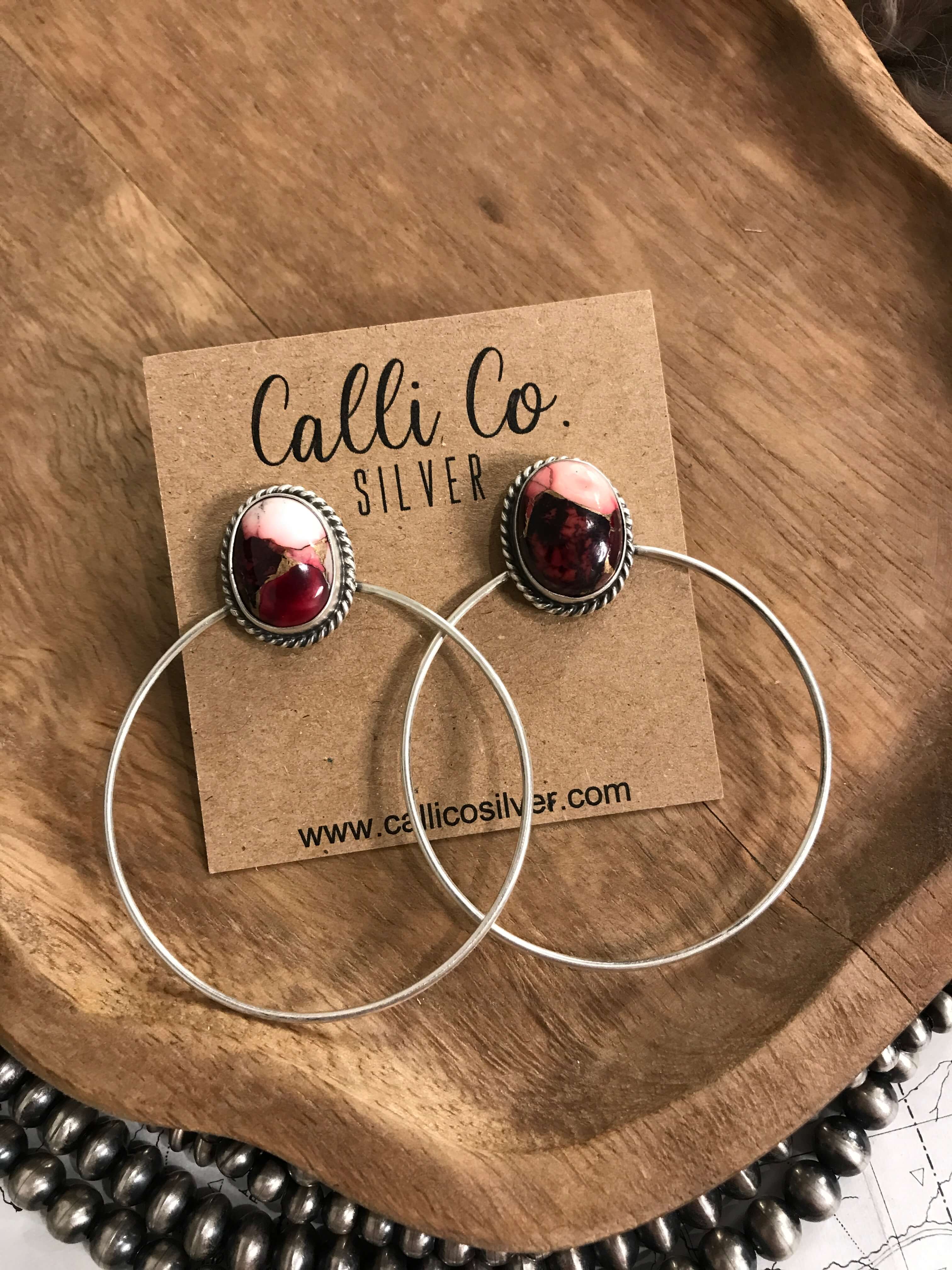 The Keystone Hoop Earrings, 40-Earrings-Calli Co., Turquoise and Silver Jewelry, Native American Handmade, Zuni Tribe, Navajo Tribe, Brock Texas