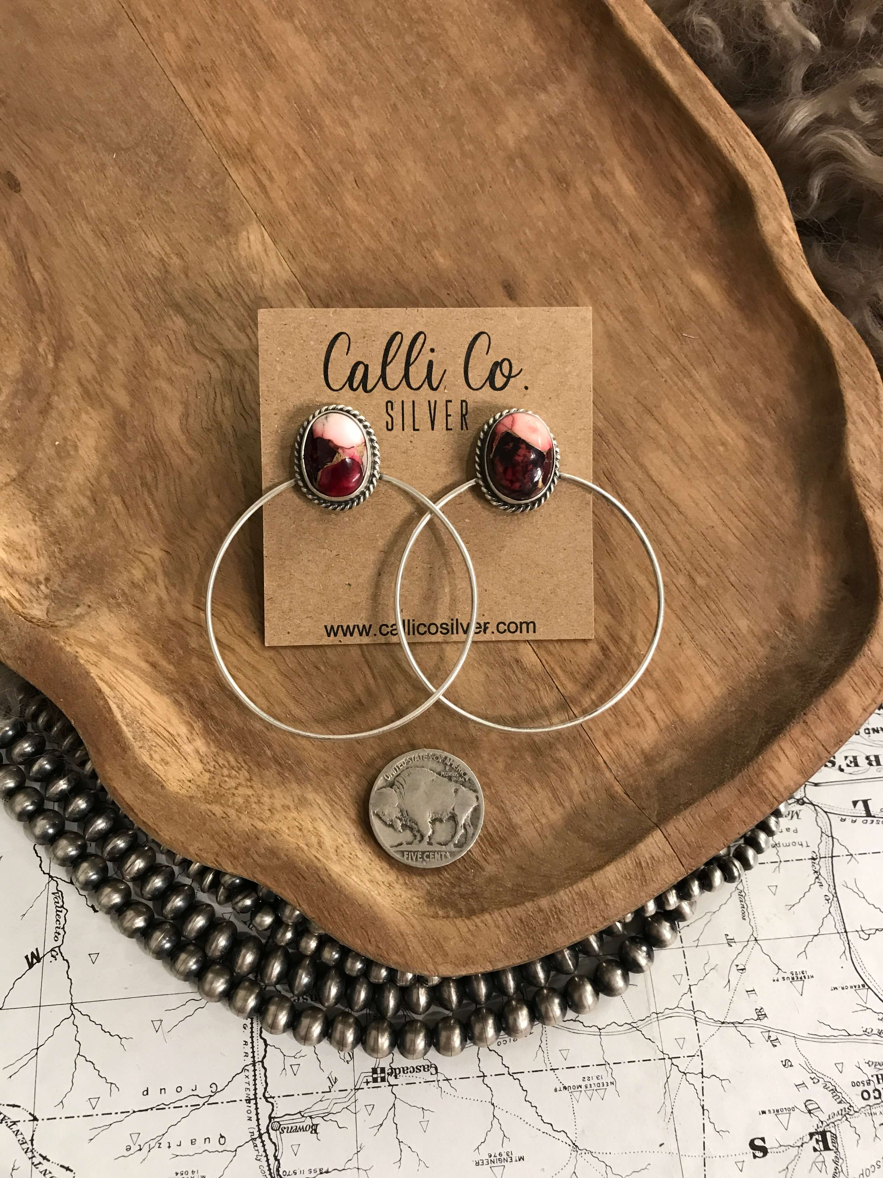 The Keystone Hoop Earrings, 40-Earrings-Calli Co., Turquoise and Silver Jewelry, Native American Handmade, Zuni Tribe, Navajo Tribe, Brock Texas