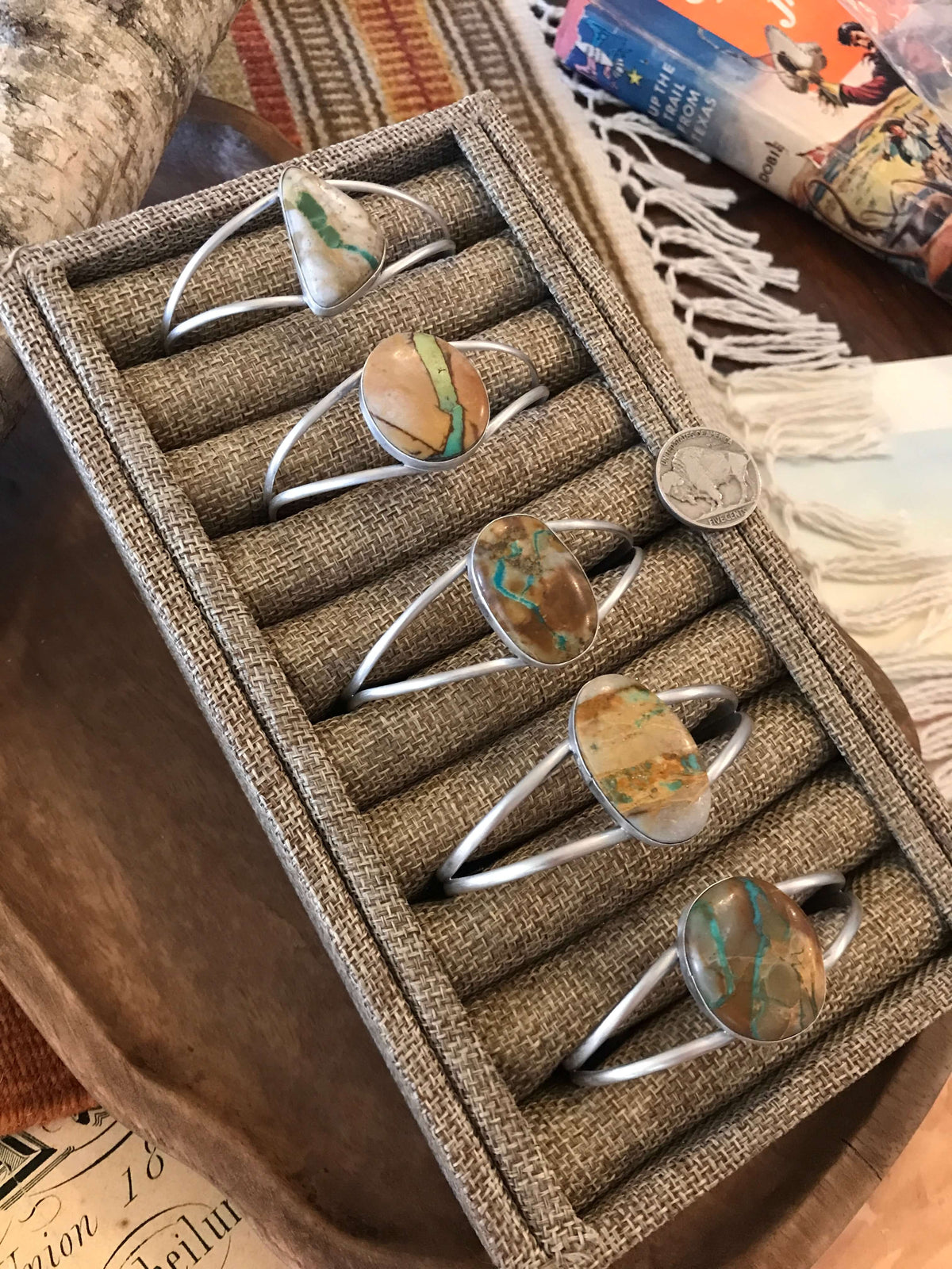 The Roberts Turquoise Cuffs-Bracelets & Cuffs-Calli Co., Turquoise and Silver Jewelry, Native American Handmade, Zuni Tribe, Navajo Tribe, Brock Texas