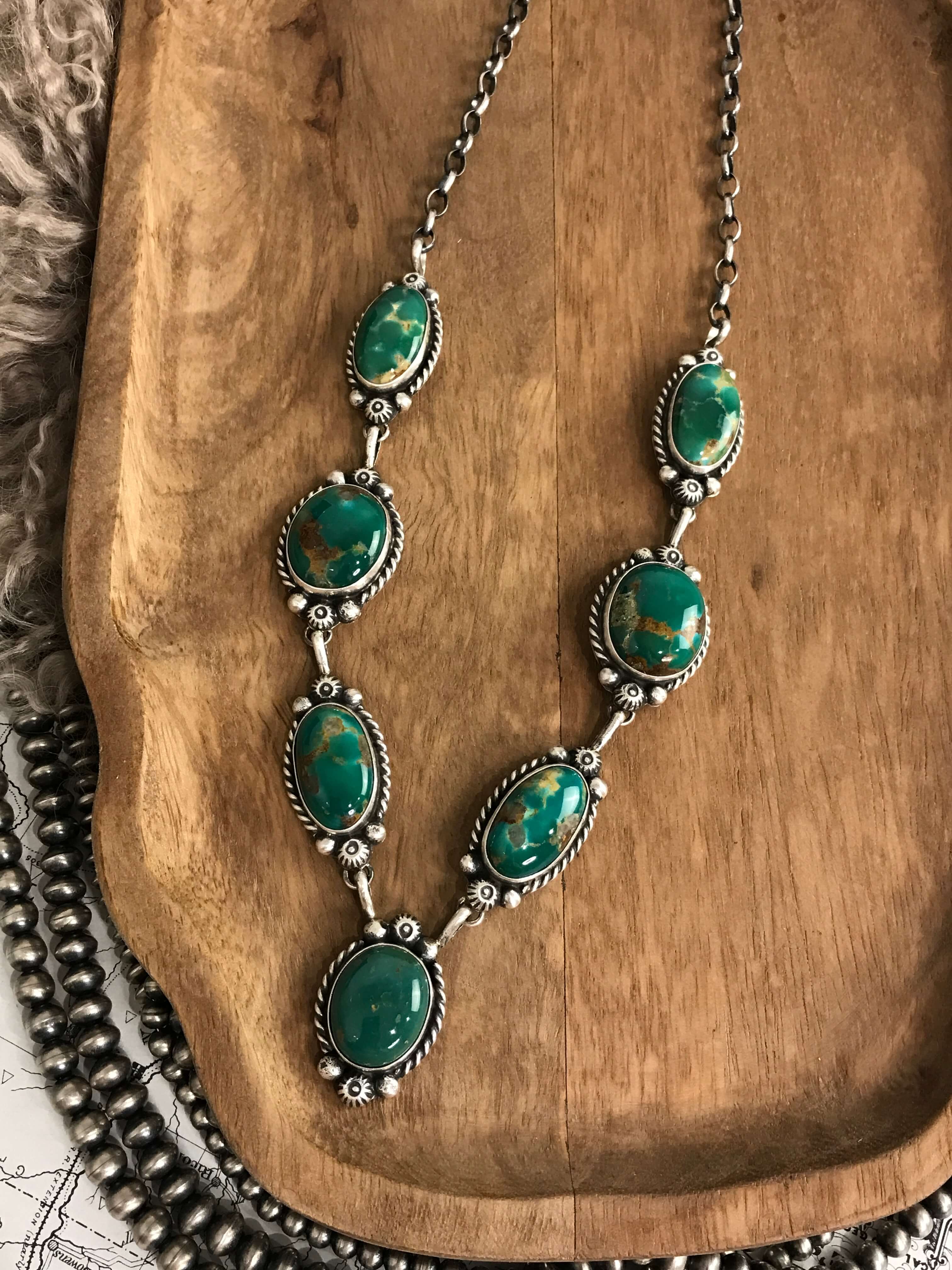 The Ellis Turquoise Lariat Necklace Set-Necklaces-Calli Co., Turquoise and Silver Jewelry, Native American Handmade, Zuni Tribe, Navajo Tribe, Brock Texas