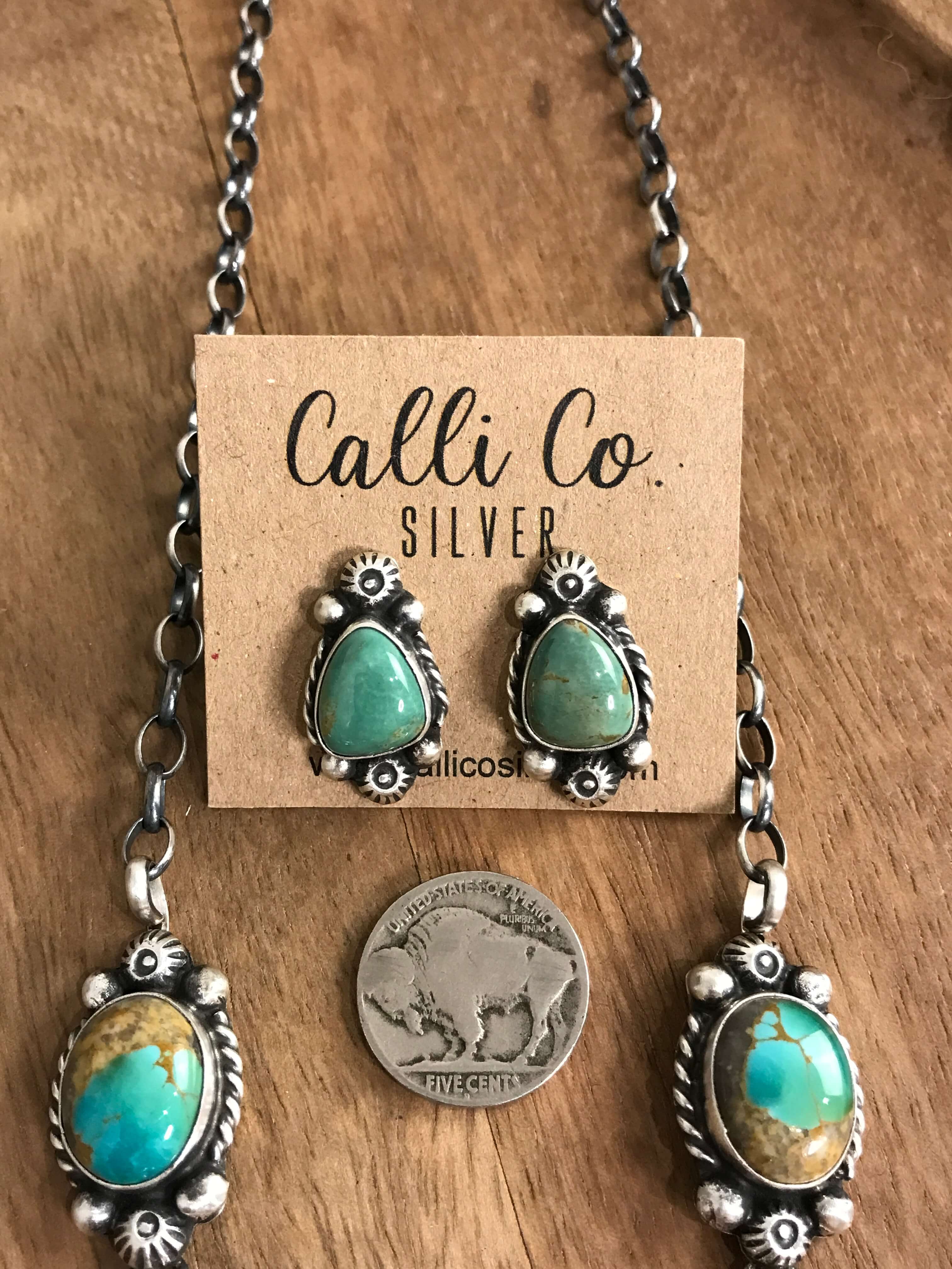 The Mae Turquoise Statement Necklace Set-Necklaces-Calli Co., Turquoise and Silver Jewelry, Native American Handmade, Zuni Tribe, Navajo Tribe, Brock Texas