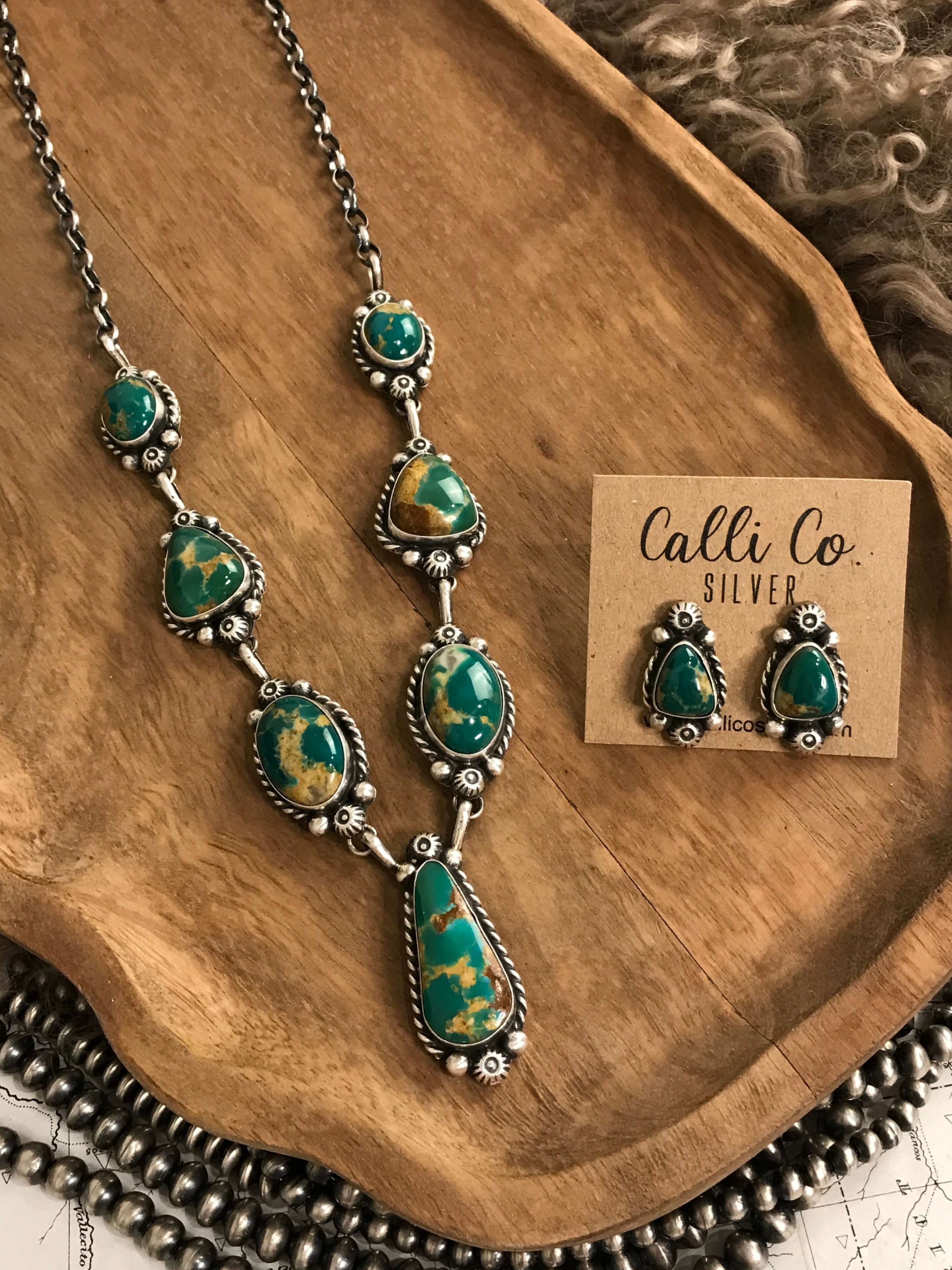 The Quade Turquoise Statement Necklace Set-Necklaces-Calli Co., Turquoise and Silver Jewelry, Native American Handmade, Zuni Tribe, Navajo Tribe, Brock Texas