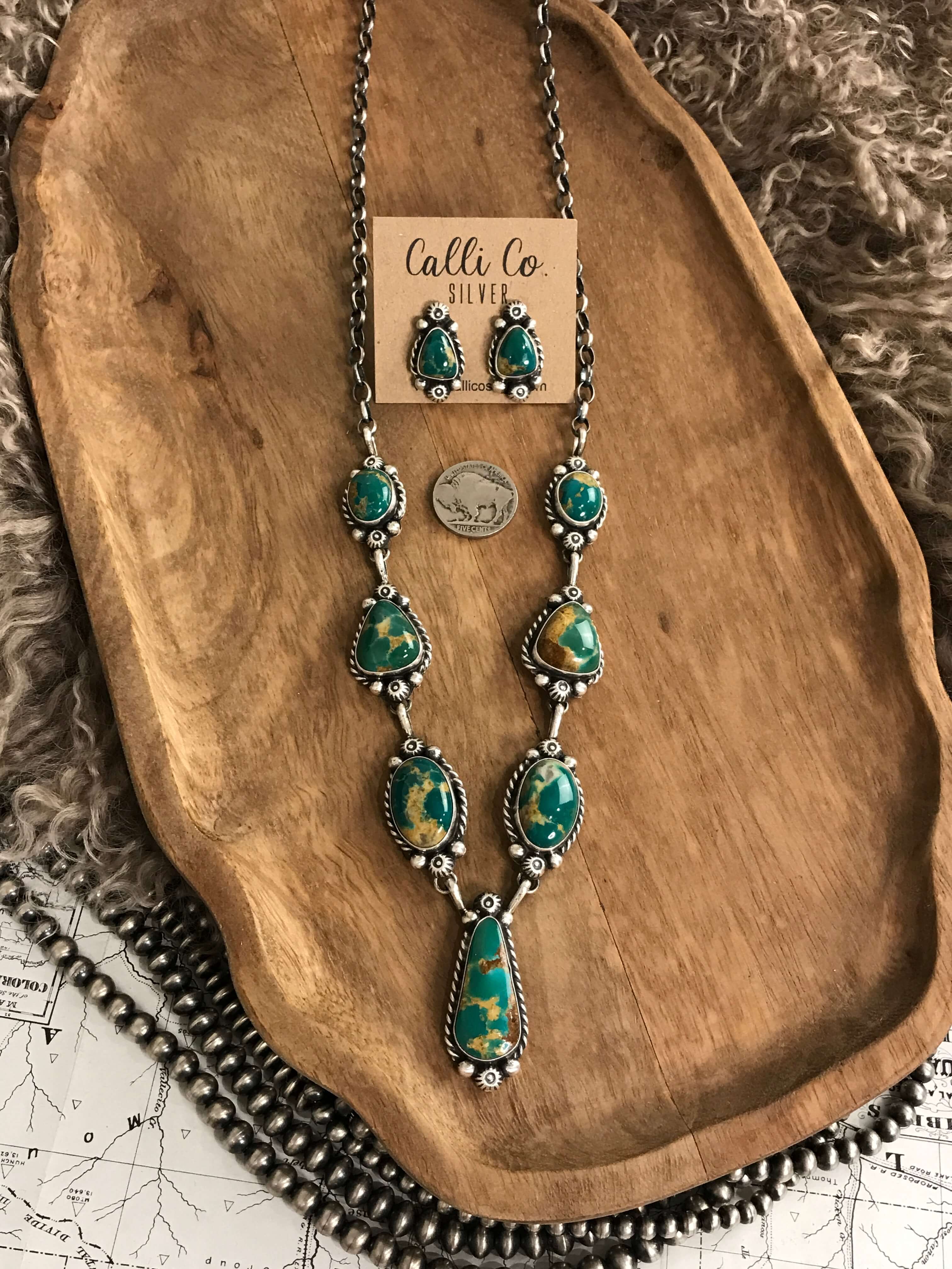 The Quade Turquoise Statement Necklace Set-Necklaces-Calli Co., Turquoise and Silver Jewelry, Native American Handmade, Zuni Tribe, Navajo Tribe, Brock Texas