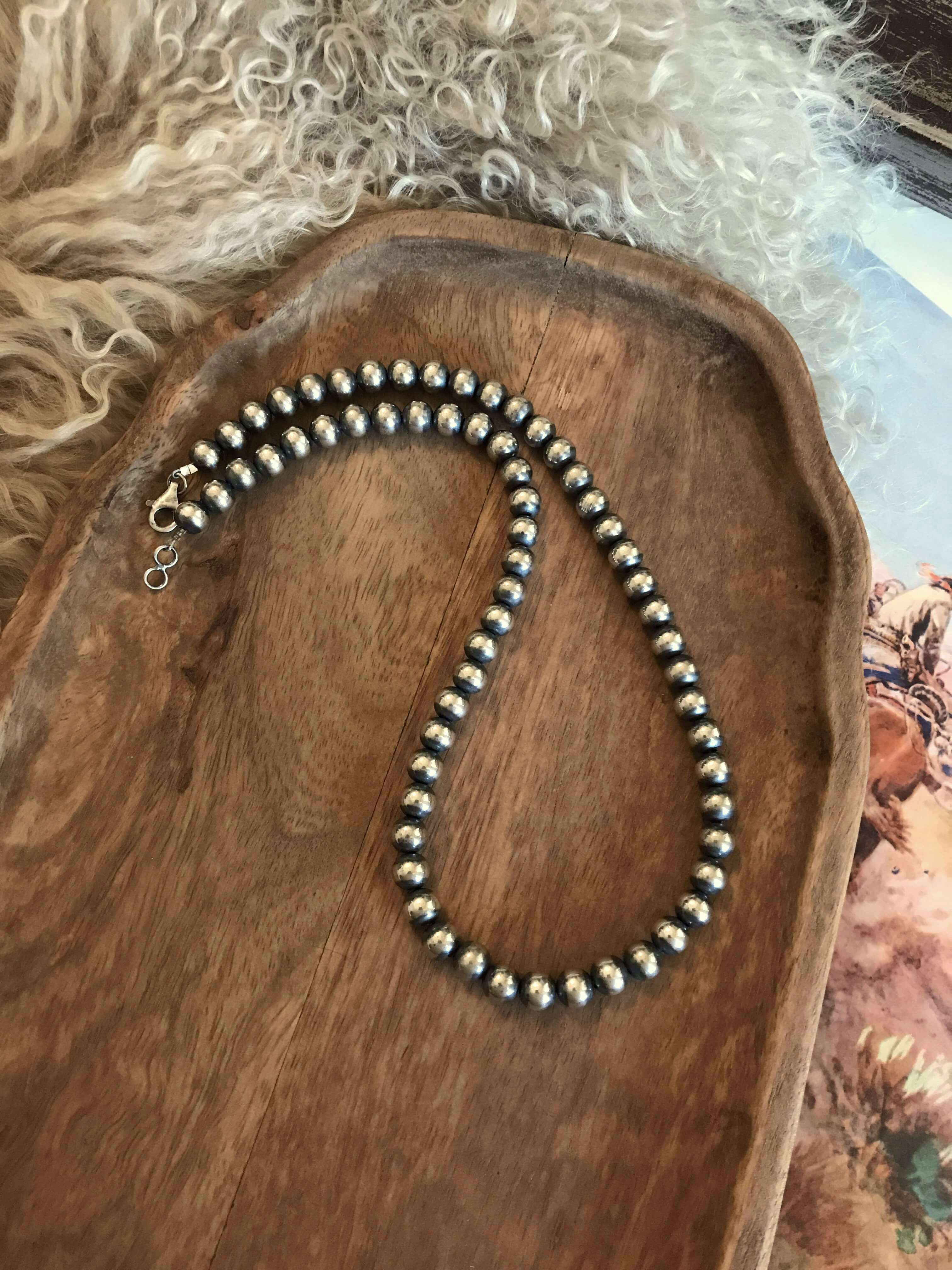 The Madison 8mm Pearl Necklace-Necklaces-Calli Co., Turquoise and Silver Jewelry, Native American Handmade, Zuni Tribe, Navajo Tribe, Brock Texas