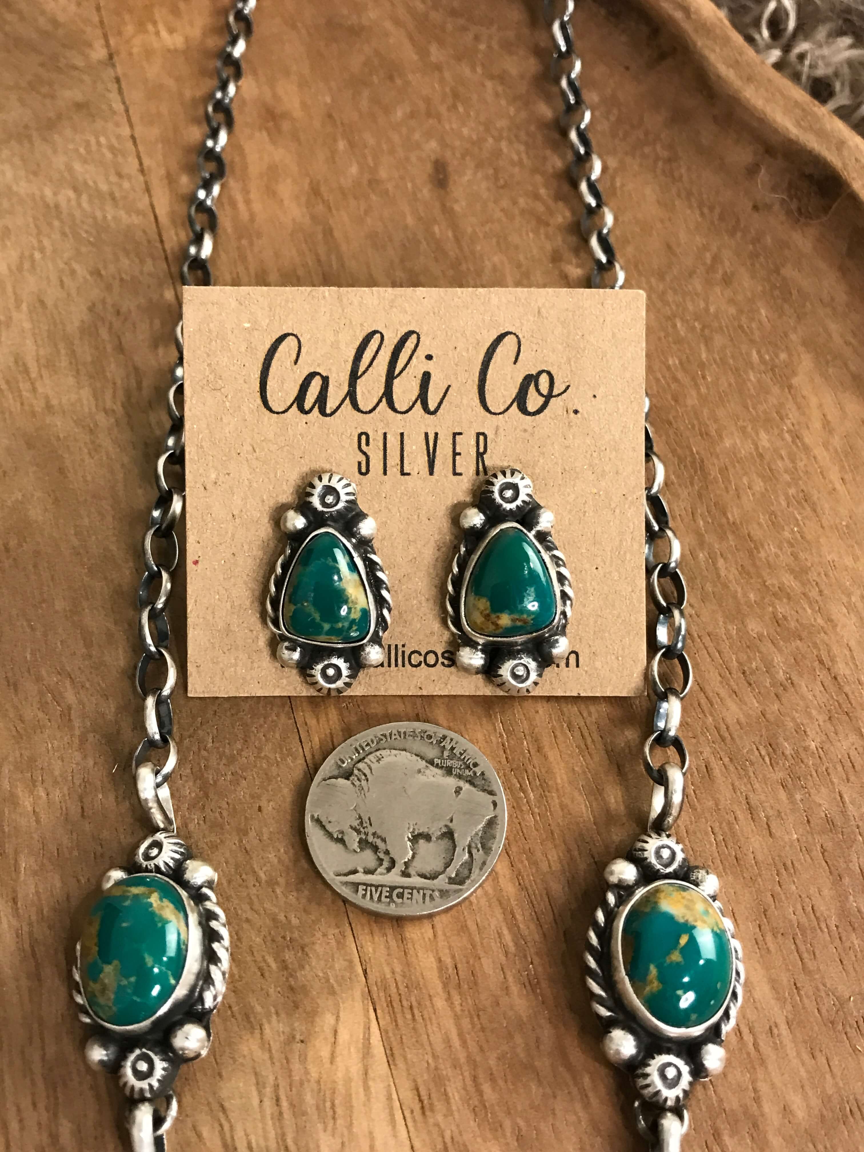 The Quade Turquoise Statement Necklace Set-Necklaces-Calli Co., Turquoise and Silver Jewelry, Native American Handmade, Zuni Tribe, Navajo Tribe, Brock Texas