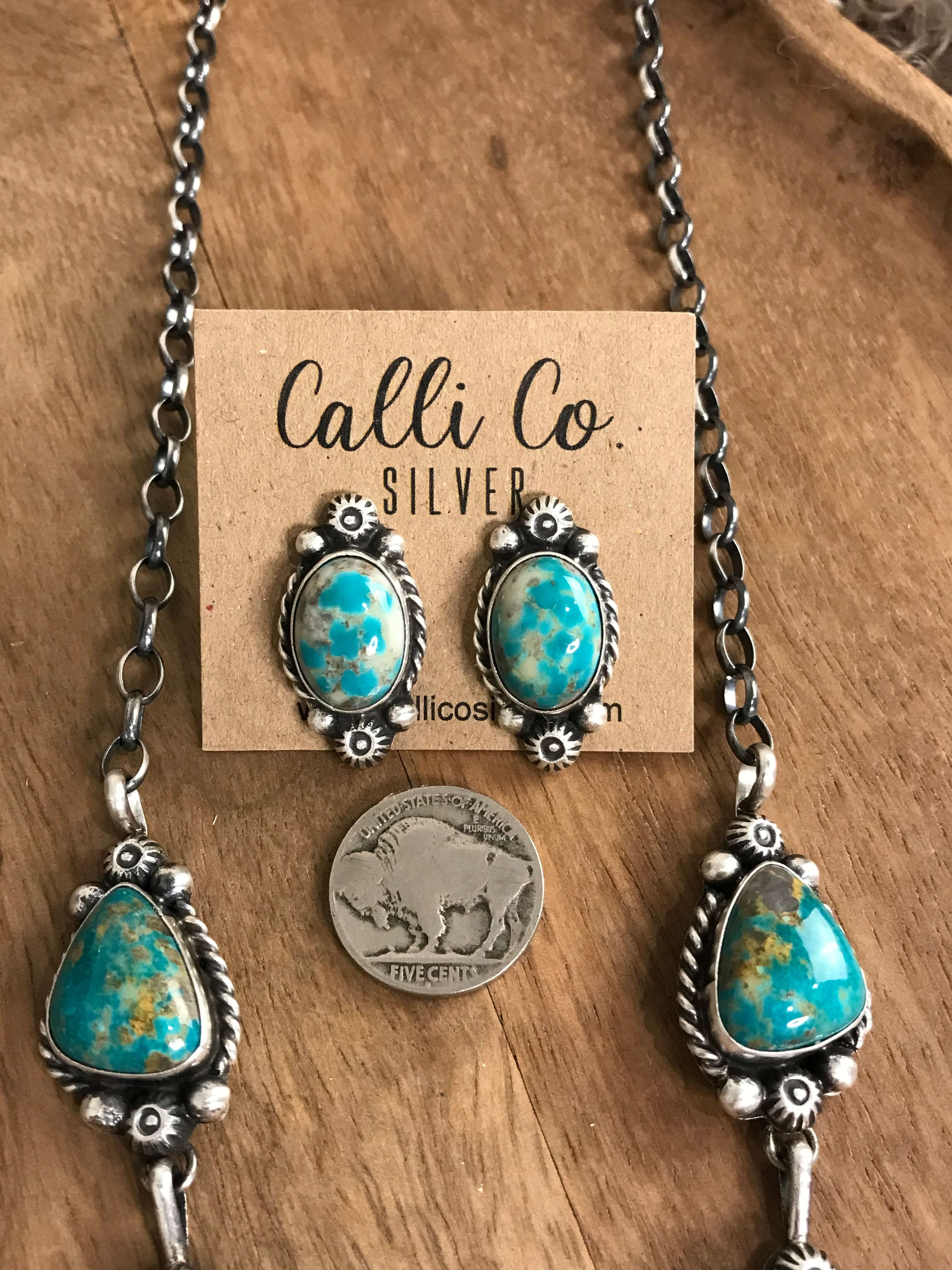 The Cove Turquoise Statement Necklace Set-Necklaces-Calli Co., Turquoise and Silver Jewelry, Native American Handmade, Zuni Tribe, Navajo Tribe, Brock Texas