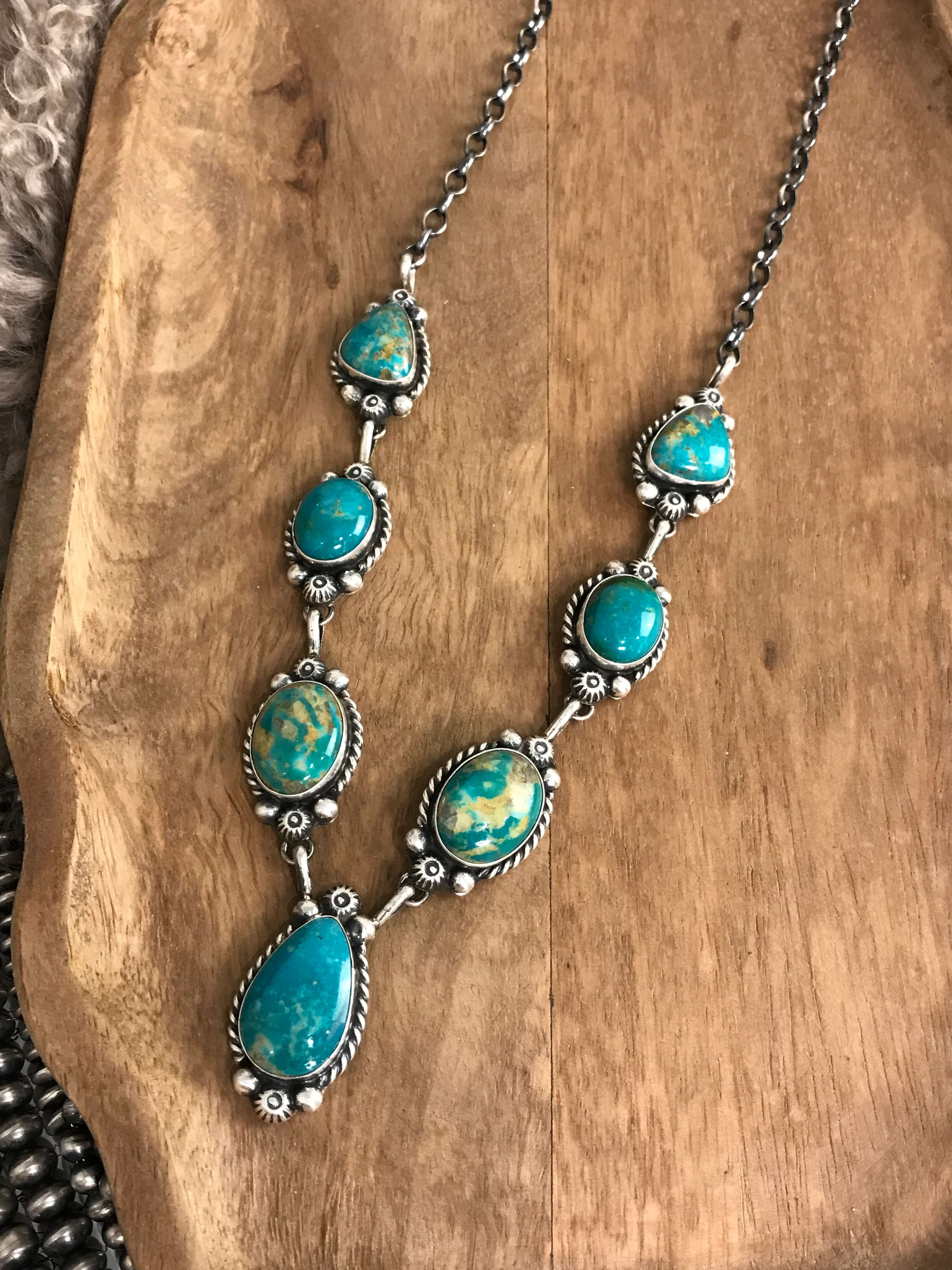 The Cove Turquoise Statement Necklace Set-Necklaces-Calli Co., Turquoise and Silver Jewelry, Native American Handmade, Zuni Tribe, Navajo Tribe, Brock Texas