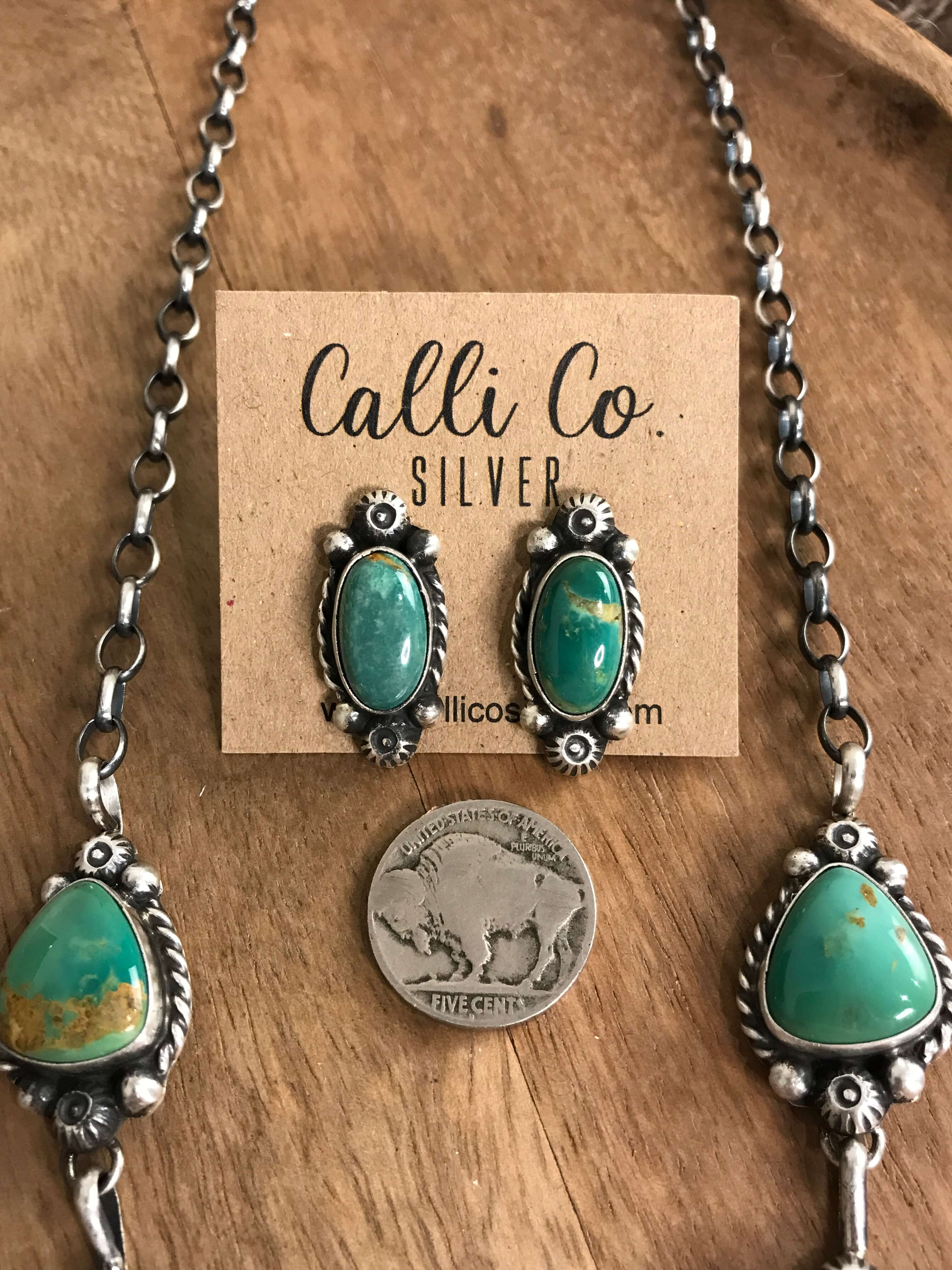 The Isla Turquoise Statement Necklace Set-Necklaces-Calli Co., Turquoise and Silver Jewelry, Native American Handmade, Zuni Tribe, Navajo Tribe, Brock Texas