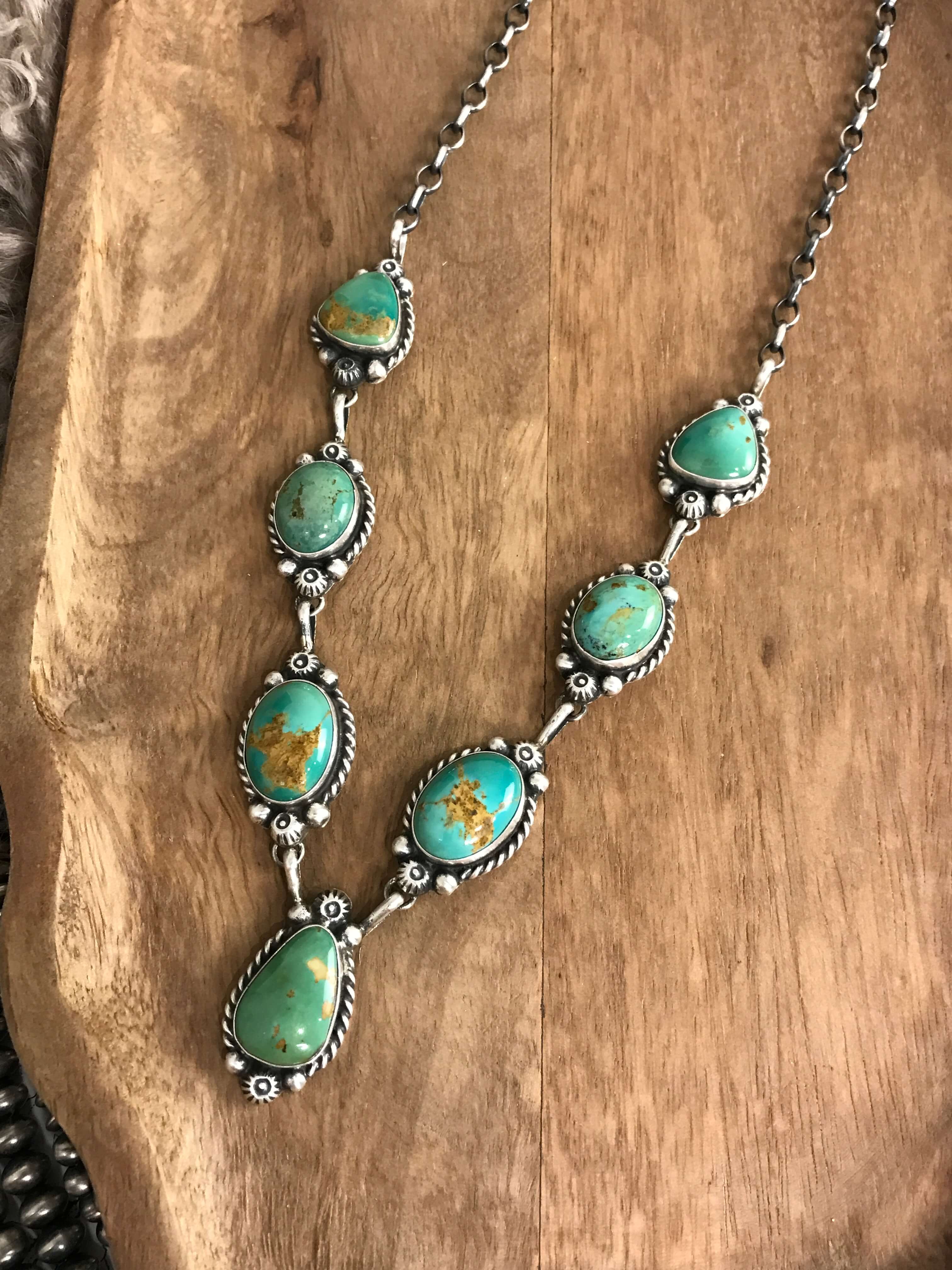 The Isla Turquoise Statement Necklace Set-Necklaces-Calli Co., Turquoise and Silver Jewelry, Native American Handmade, Zuni Tribe, Navajo Tribe, Brock Texas
