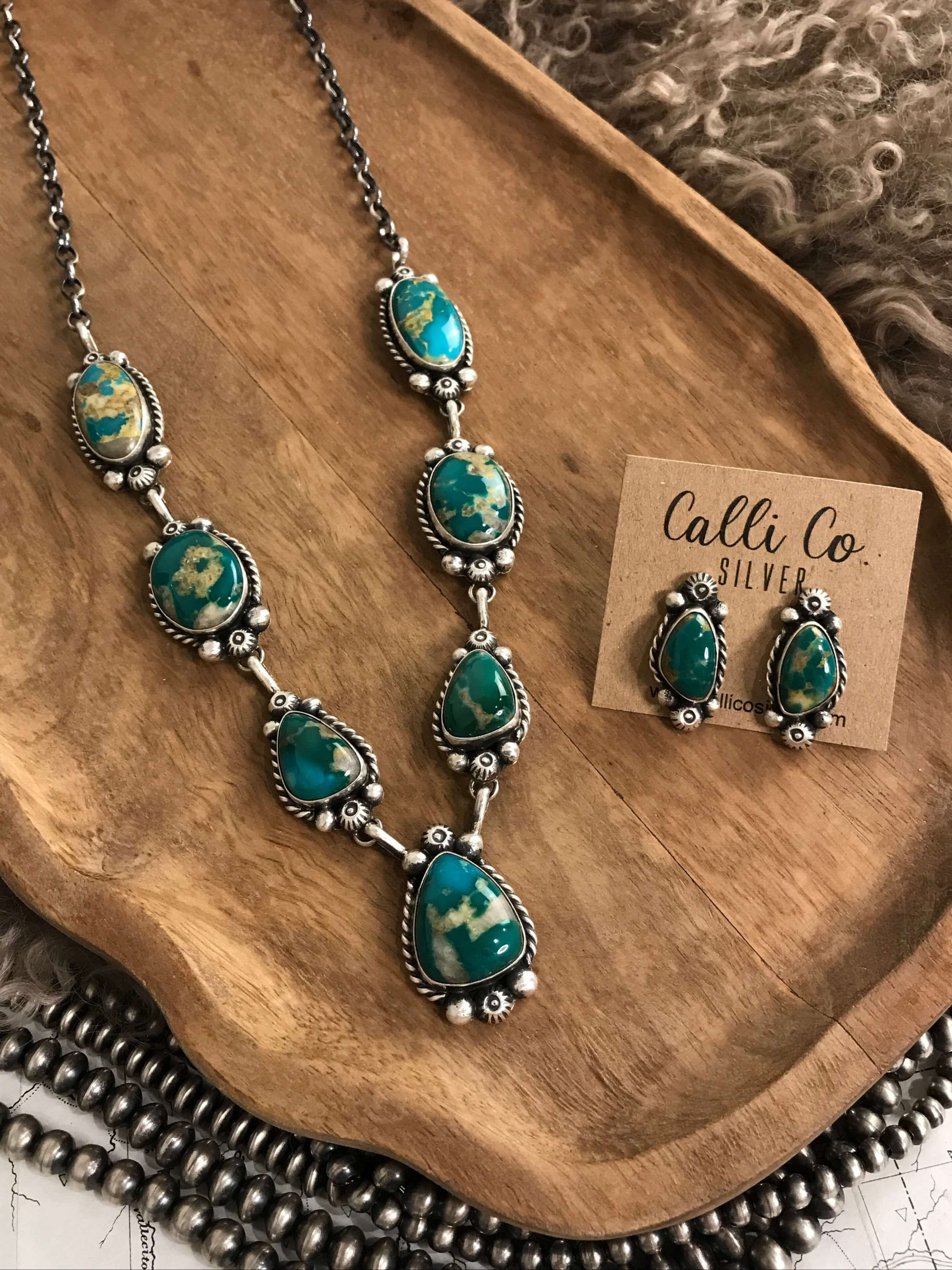 The Talula Turquoise Statement Necklace Set-Necklaces-Calli Co., Turquoise and Silver Jewelry, Native American Handmade, Zuni Tribe, Navajo Tribe, Brock Texas