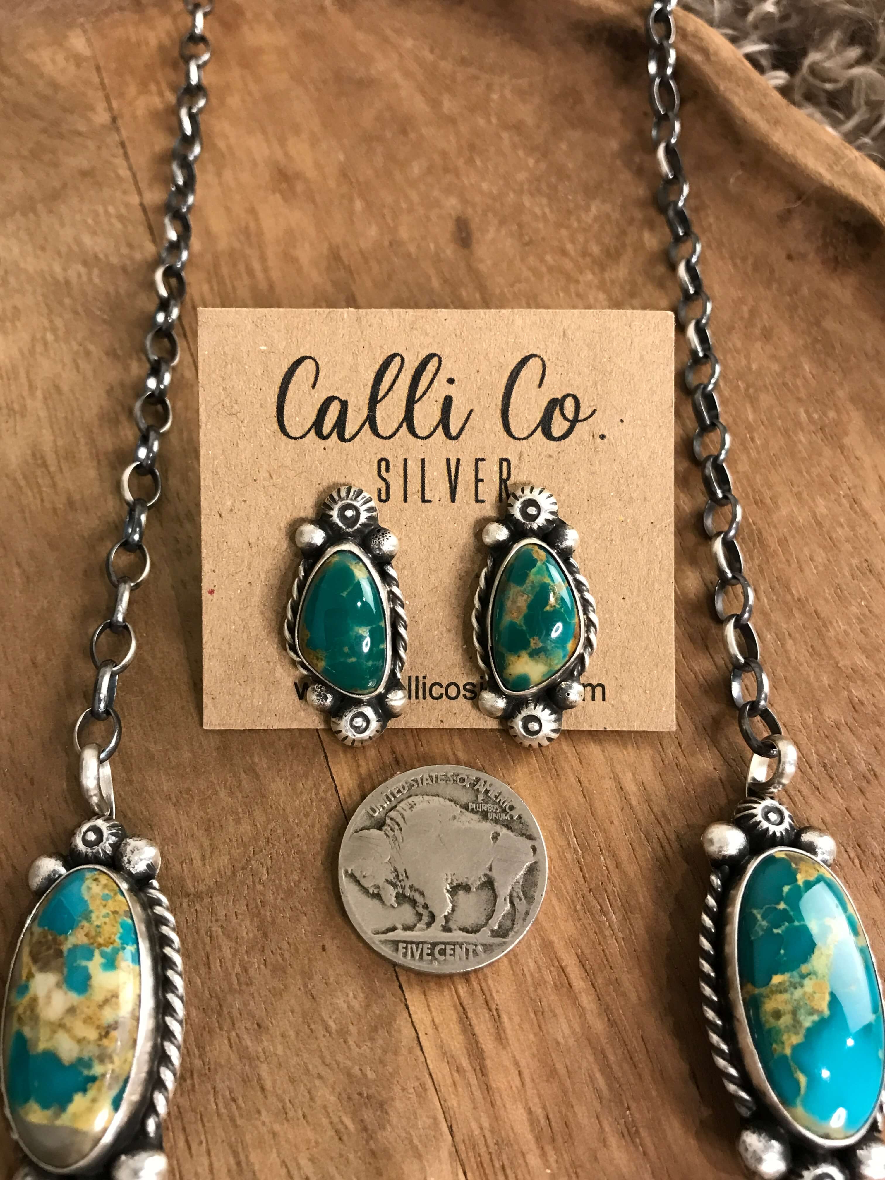 The Talula Turquoise Statement Necklace Set-Necklaces-Calli Co., Turquoise and Silver Jewelry, Native American Handmade, Zuni Tribe, Navajo Tribe, Brock Texas