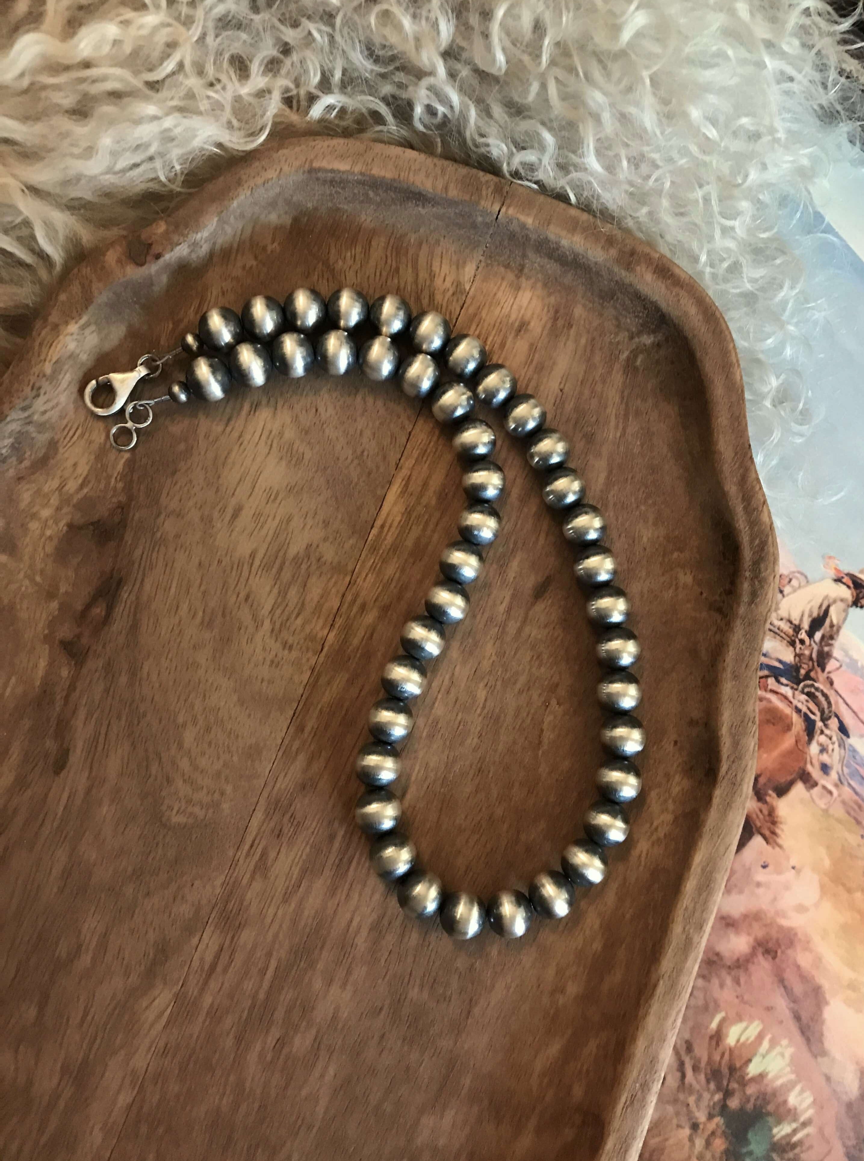 The Mesa 10mm Pearl Necklace-Necklaces-Calli Co., Turquoise and Silver Jewelry, Native American Handmade, Zuni Tribe, Navajo Tribe, Brock Texas